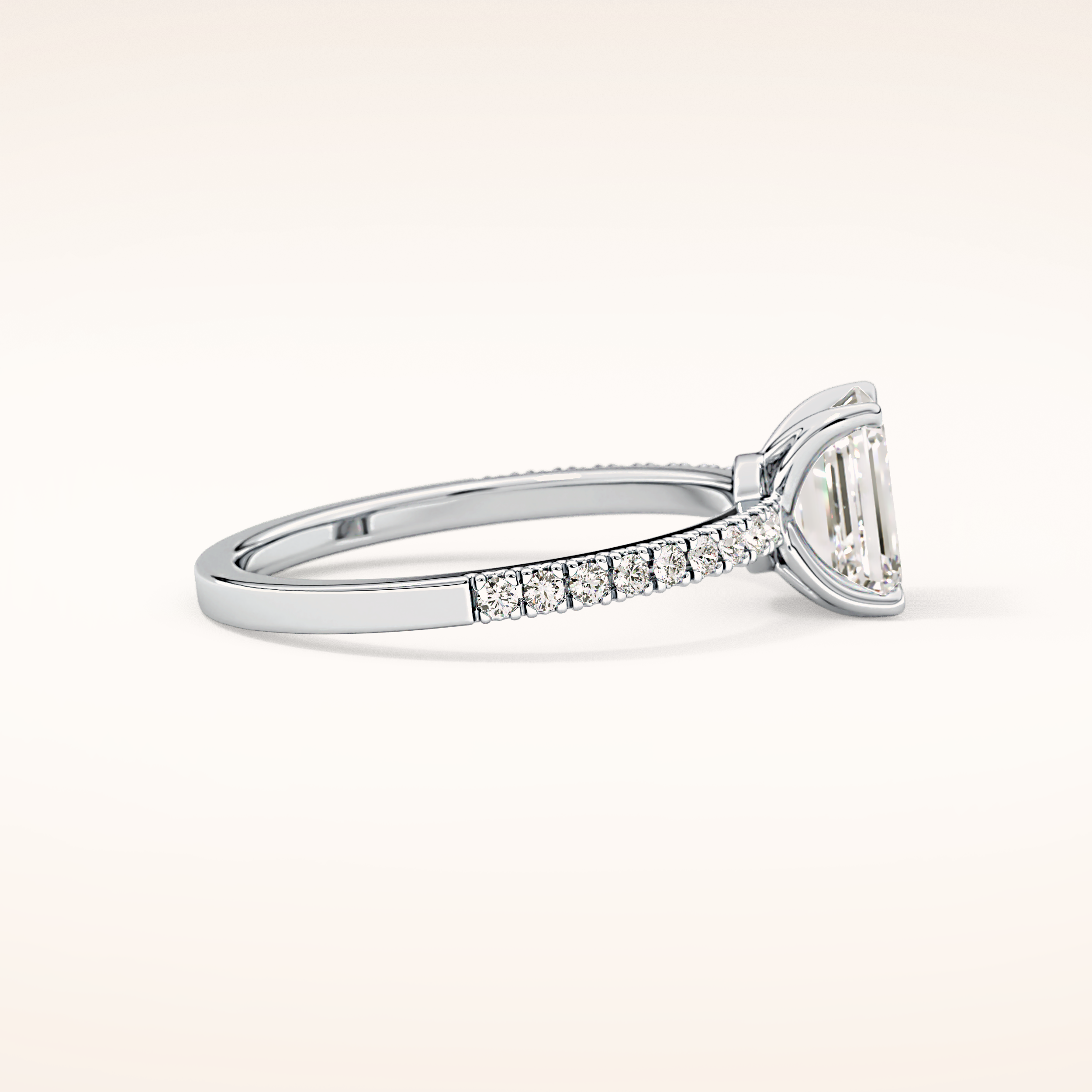 1.02 CT Emerald Shaped Pave Moissanite Engagement Ring