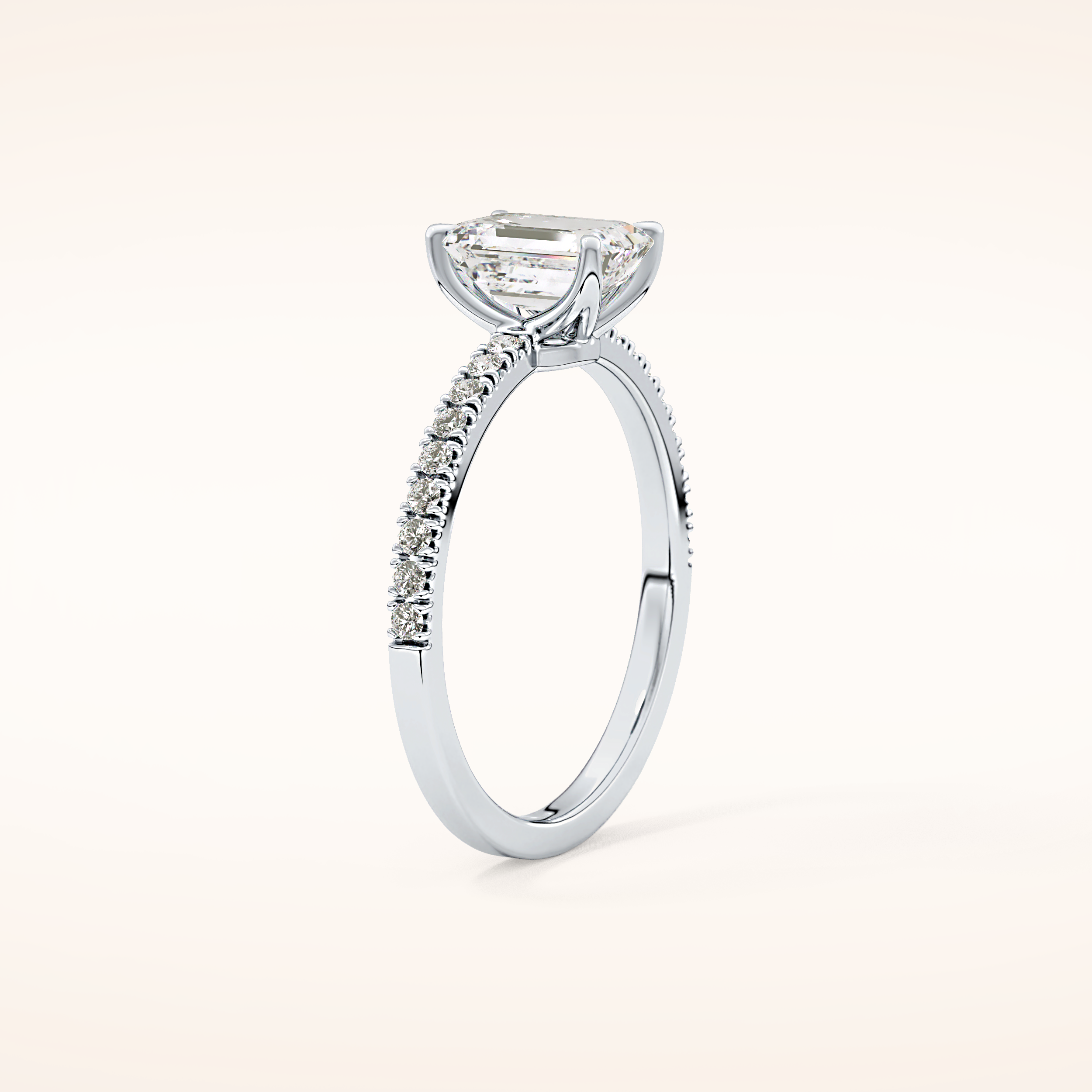 1.02 CT Emerald Shaped Pave Moissanite Engagement Ring