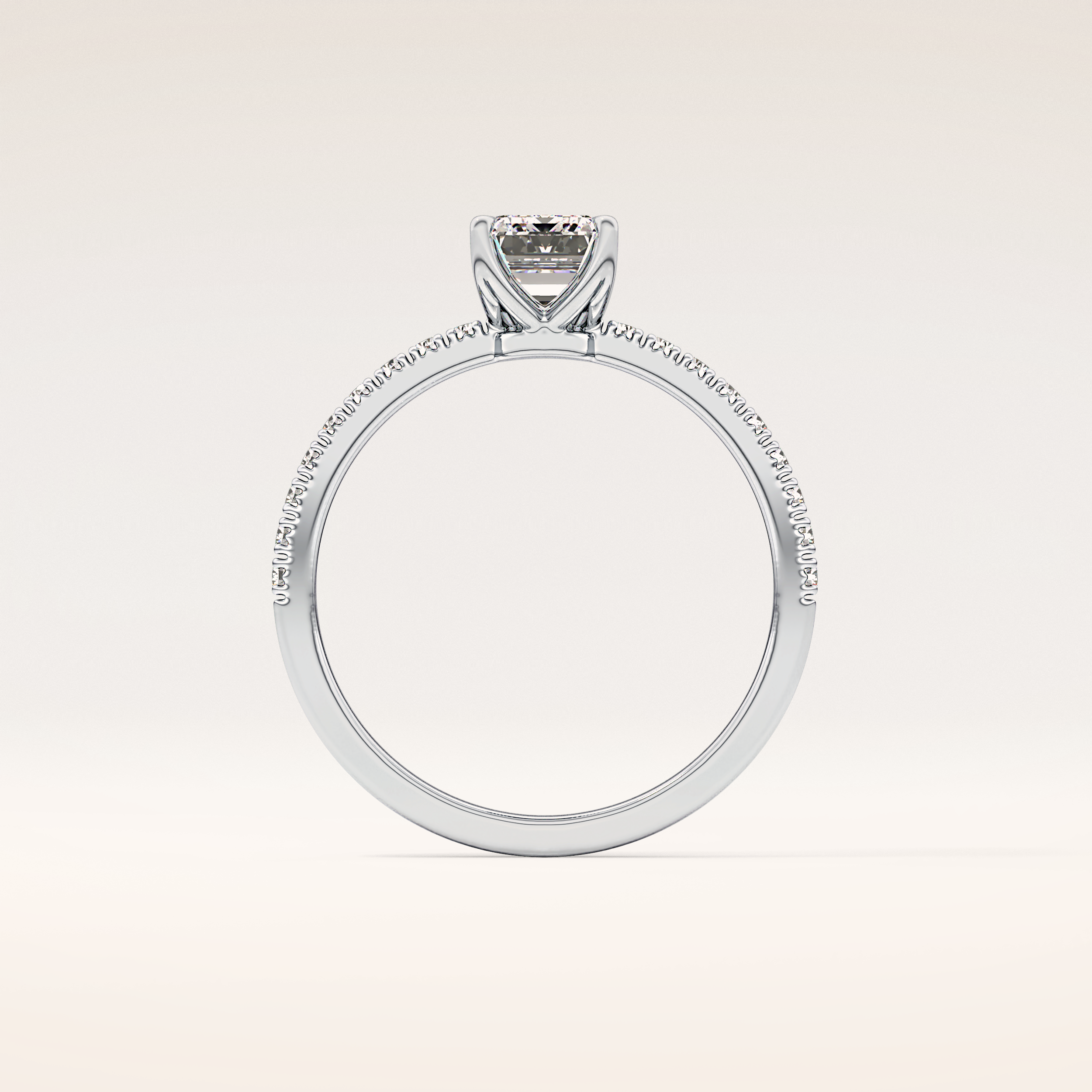1.02 CT Emerald Shaped Pave Moissanite Engagement Ring