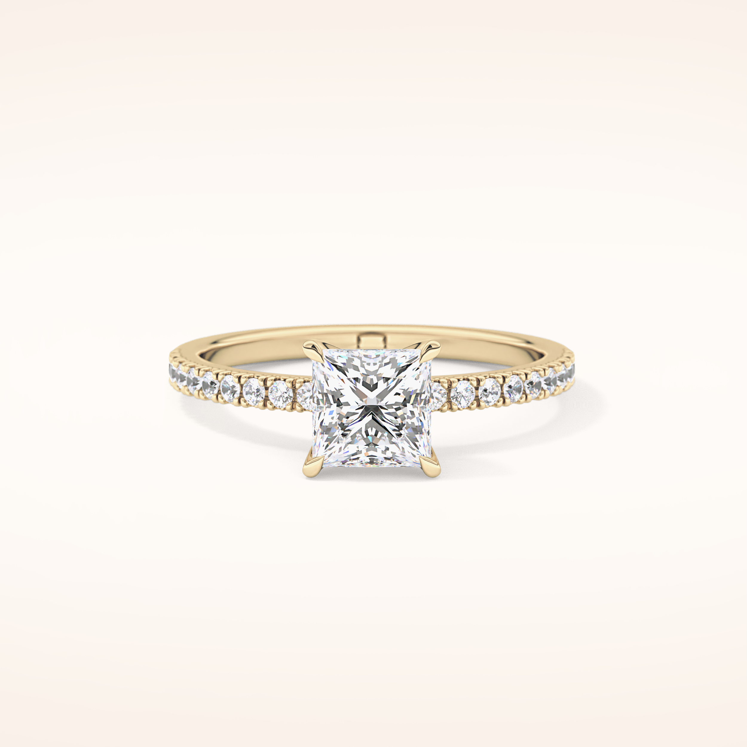 1.04 CT Princess Shaped Pave Moissanite Engagement Ring