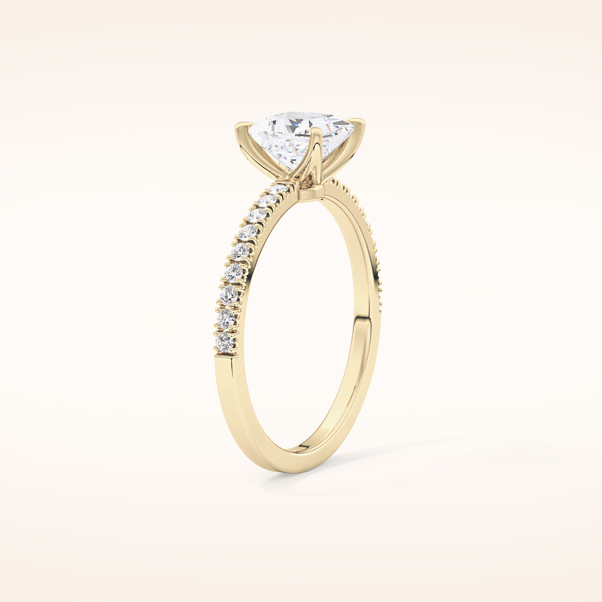 1.04 CT Princess Shaped Pave Moissanite Engagement Ring