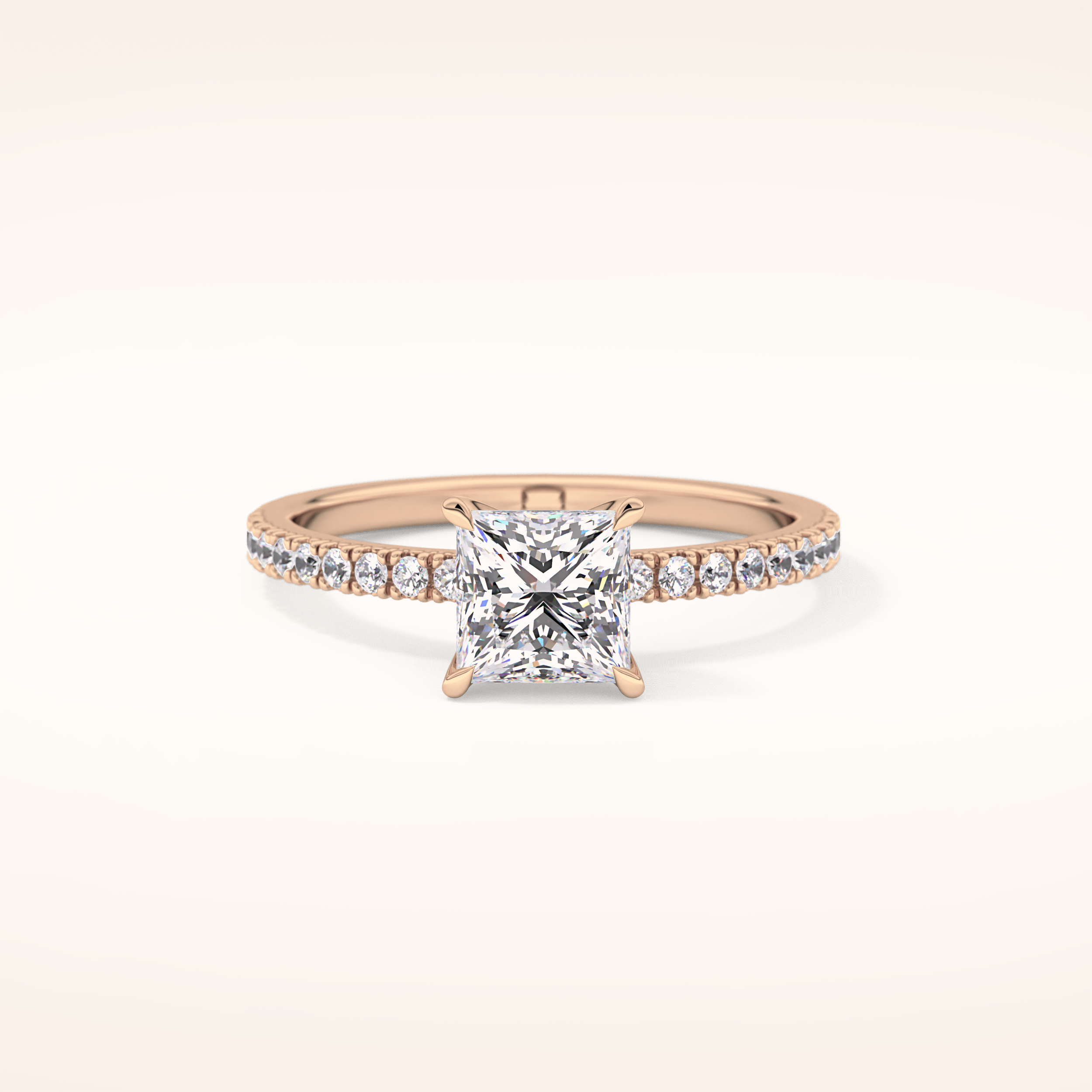 1.04 CT Princess Shaped Pave Moissanite Engagement Ring