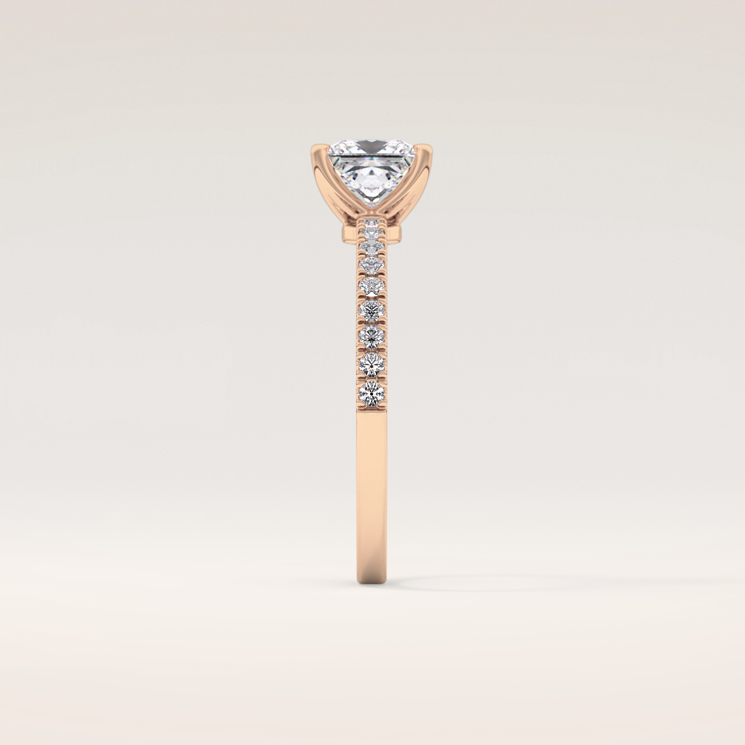 1.04 CT Princess Shaped Pave Moissanite Engagement Ring
