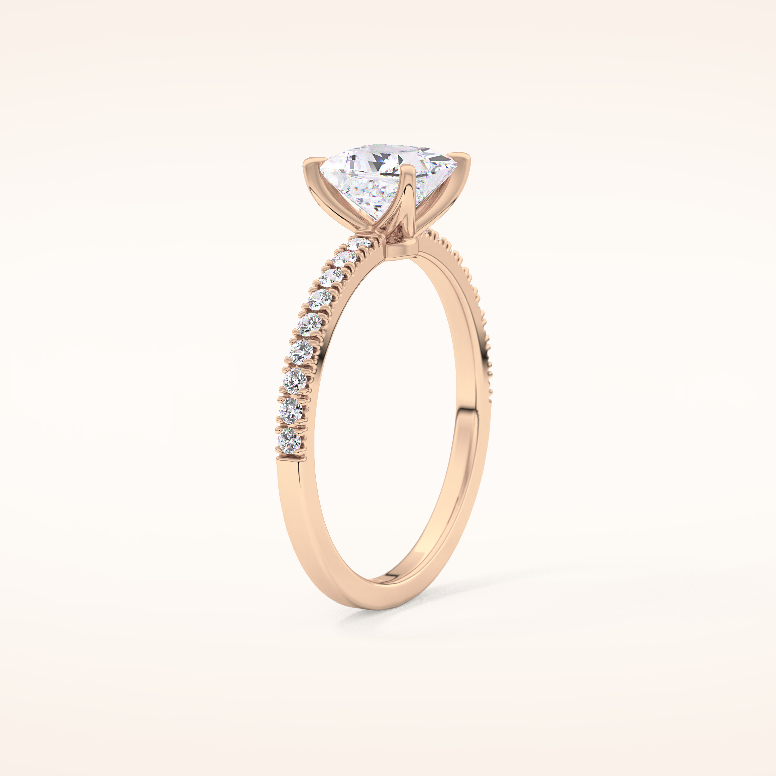 1.04 CT Princess Shaped Pave Moissanite Engagement Ring