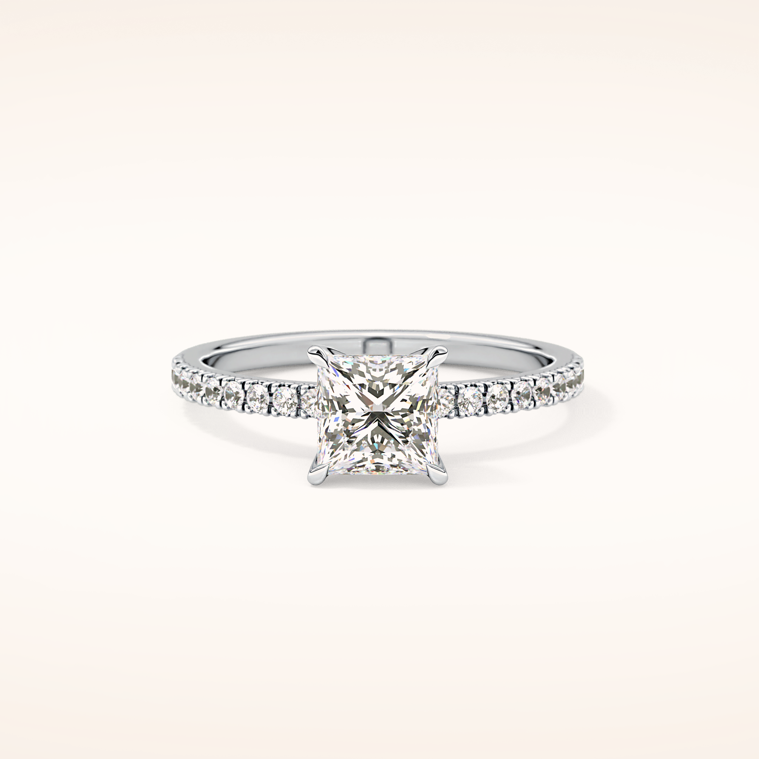 1.04 CT Princess Shaped Pave Moissanite Engagement Ring