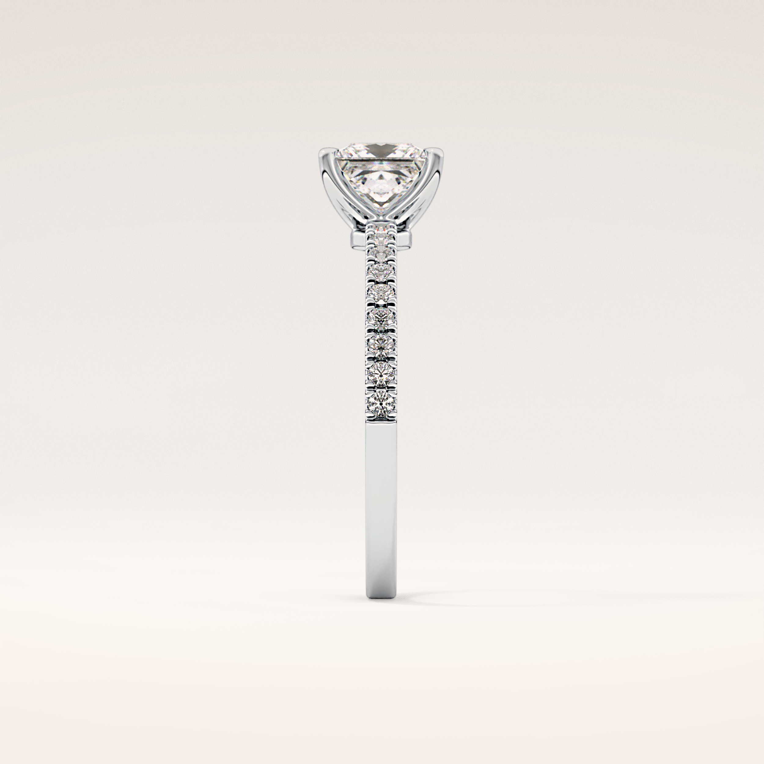 1.04 CT Princess Shaped Pave Moissanite Engagement Ring