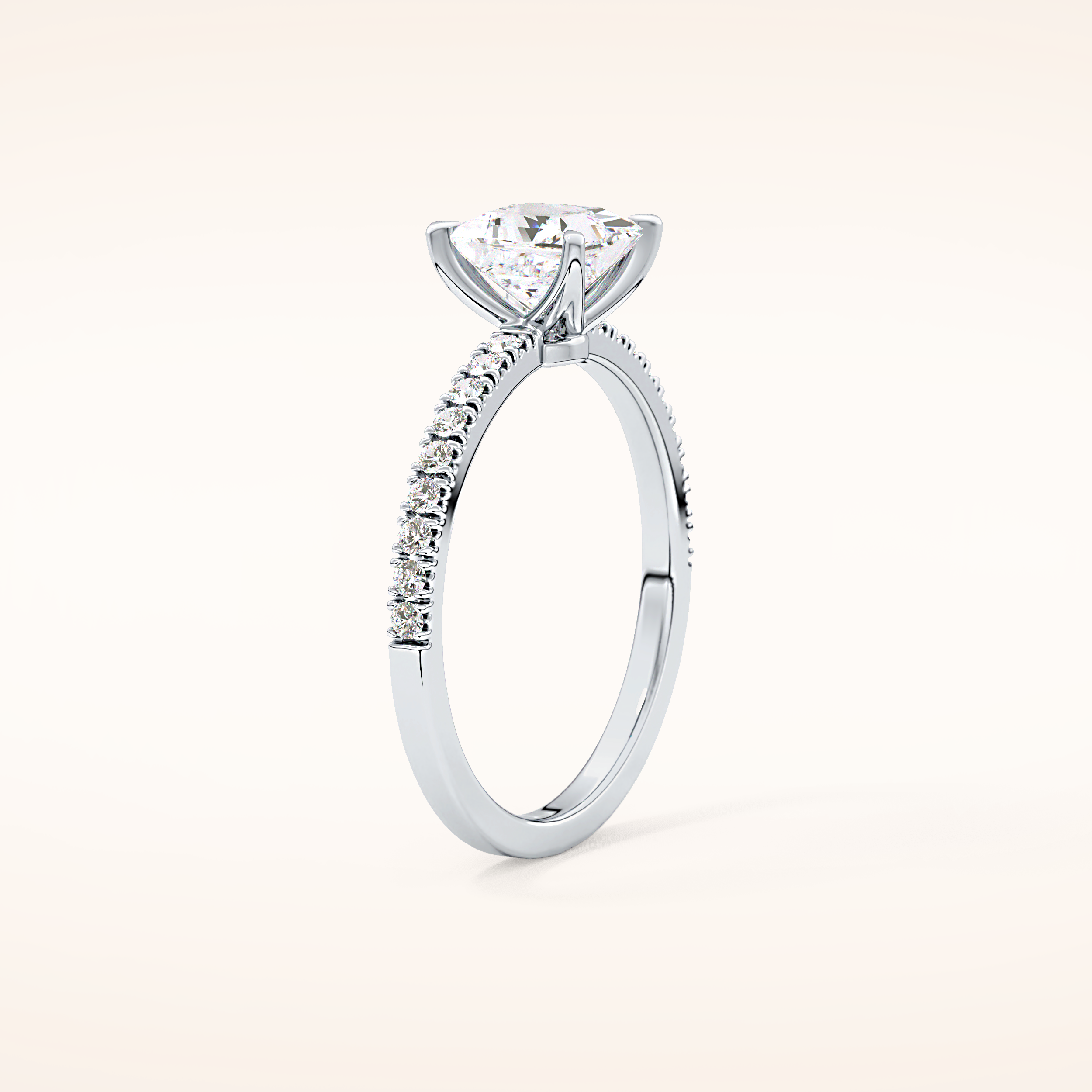 1.04 CT Princess Shaped Pave Moissanite Engagement Ring