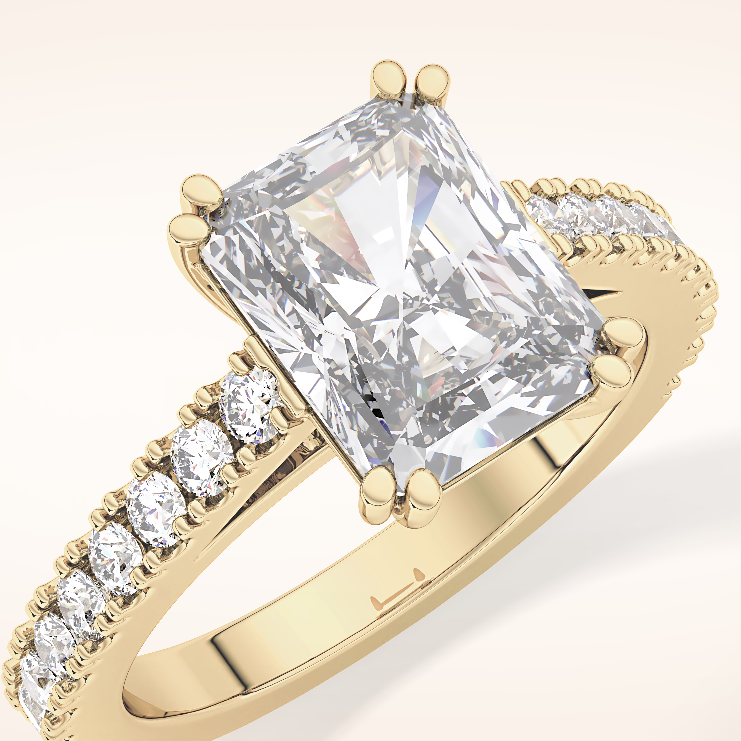 3.03 CT Emerald Shaped Pave Moissanite Engagement Ring