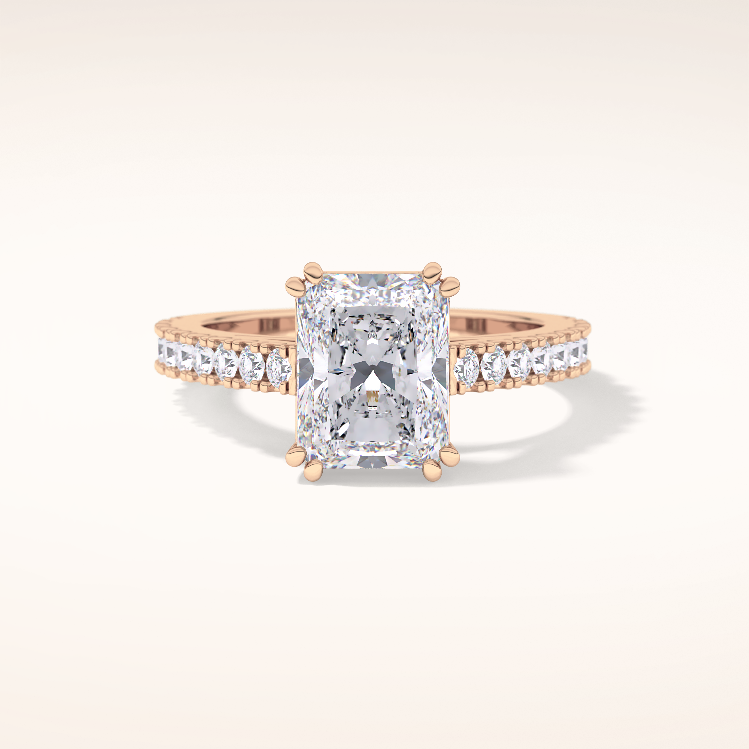 3.03 CT Emerald Shaped Pave Moissanite Engagement Ring