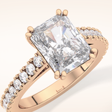 3.03 CT Emerald Shaped Pave Moissanite Engagement Ring