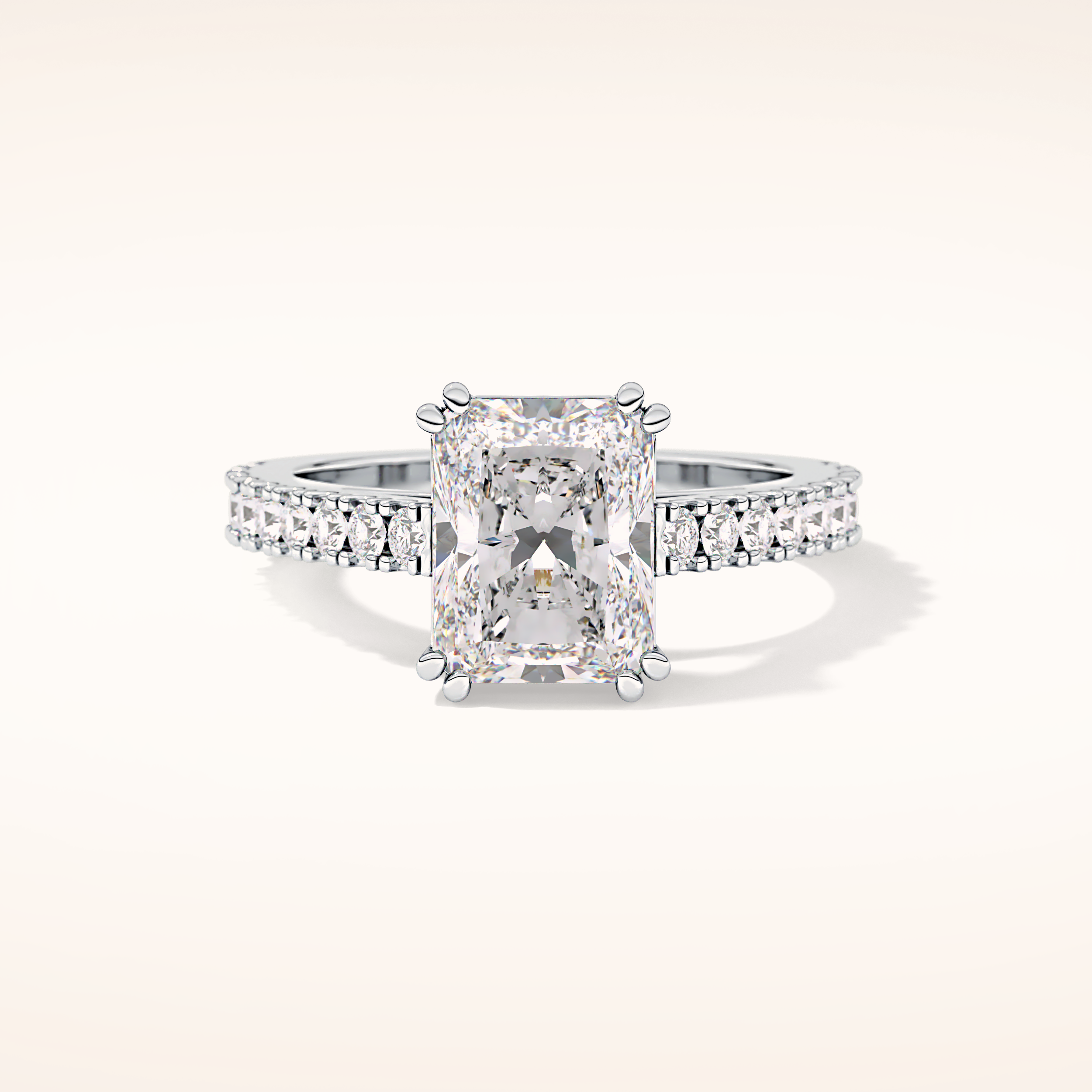 3.03 CT Emerald Shaped Pave Moissanite Engagement Ring