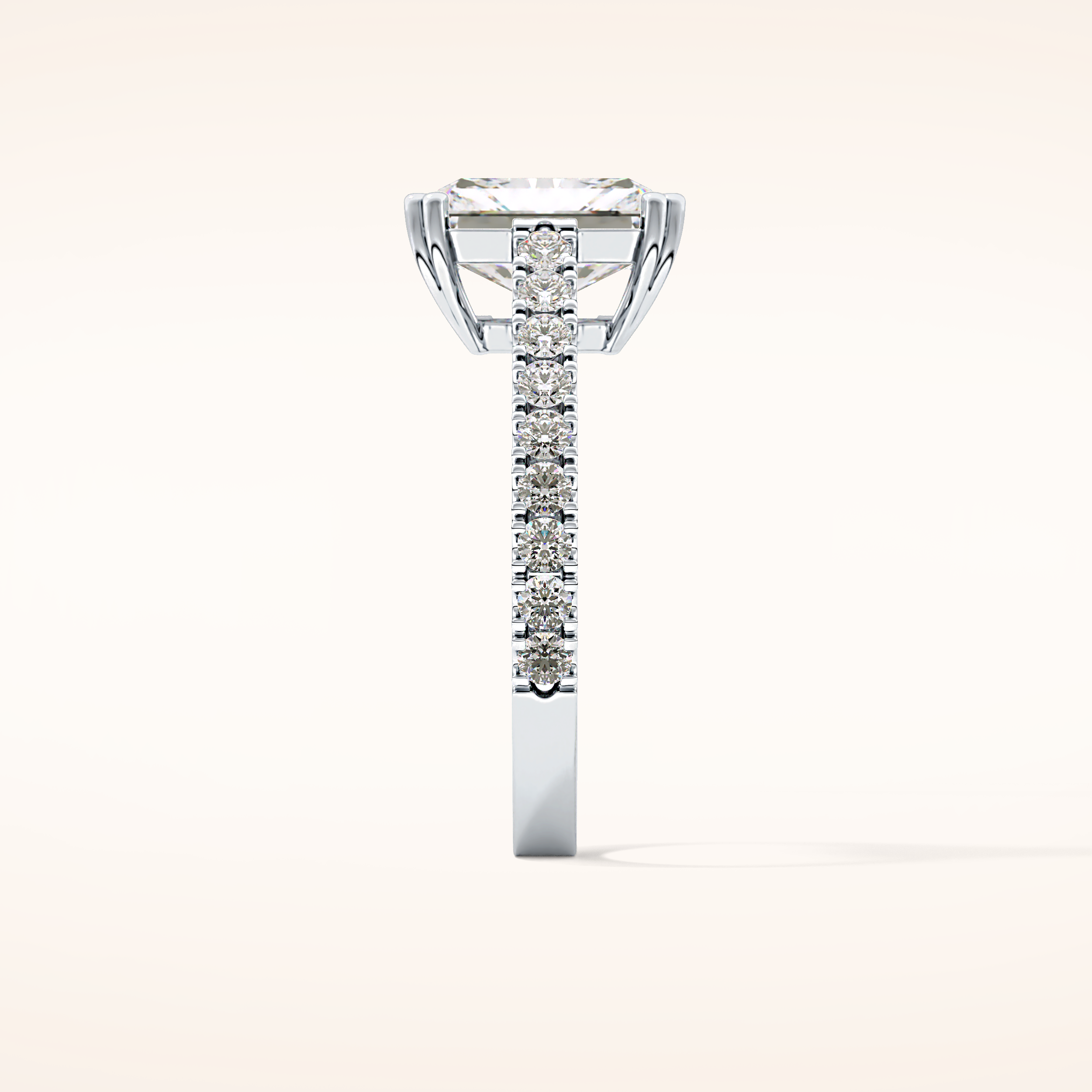 3.03 CT Emerald Shaped Pave Moissanite Engagement Ring