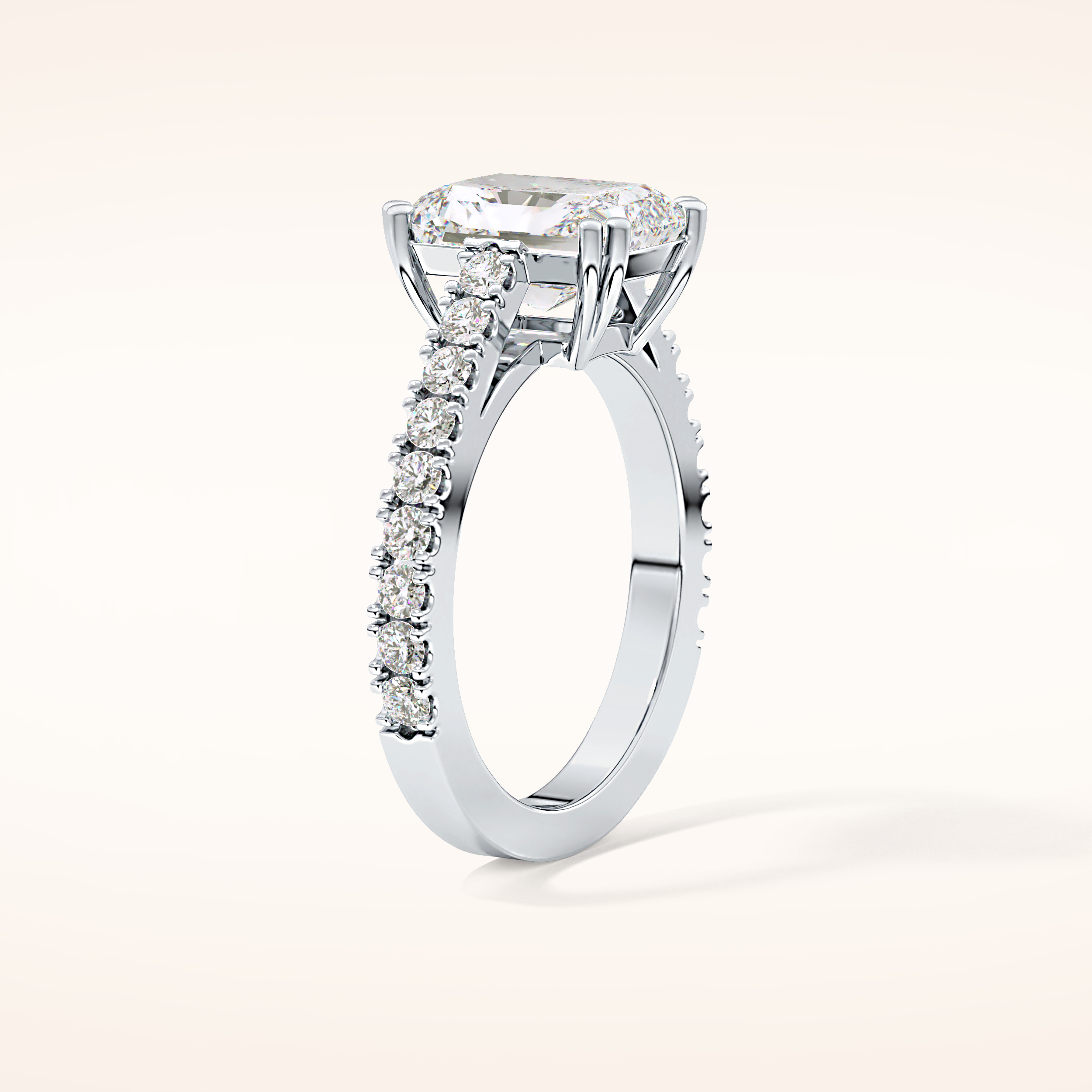 3.03 CT Emerald Shaped Pave Moissanite Engagement Ring