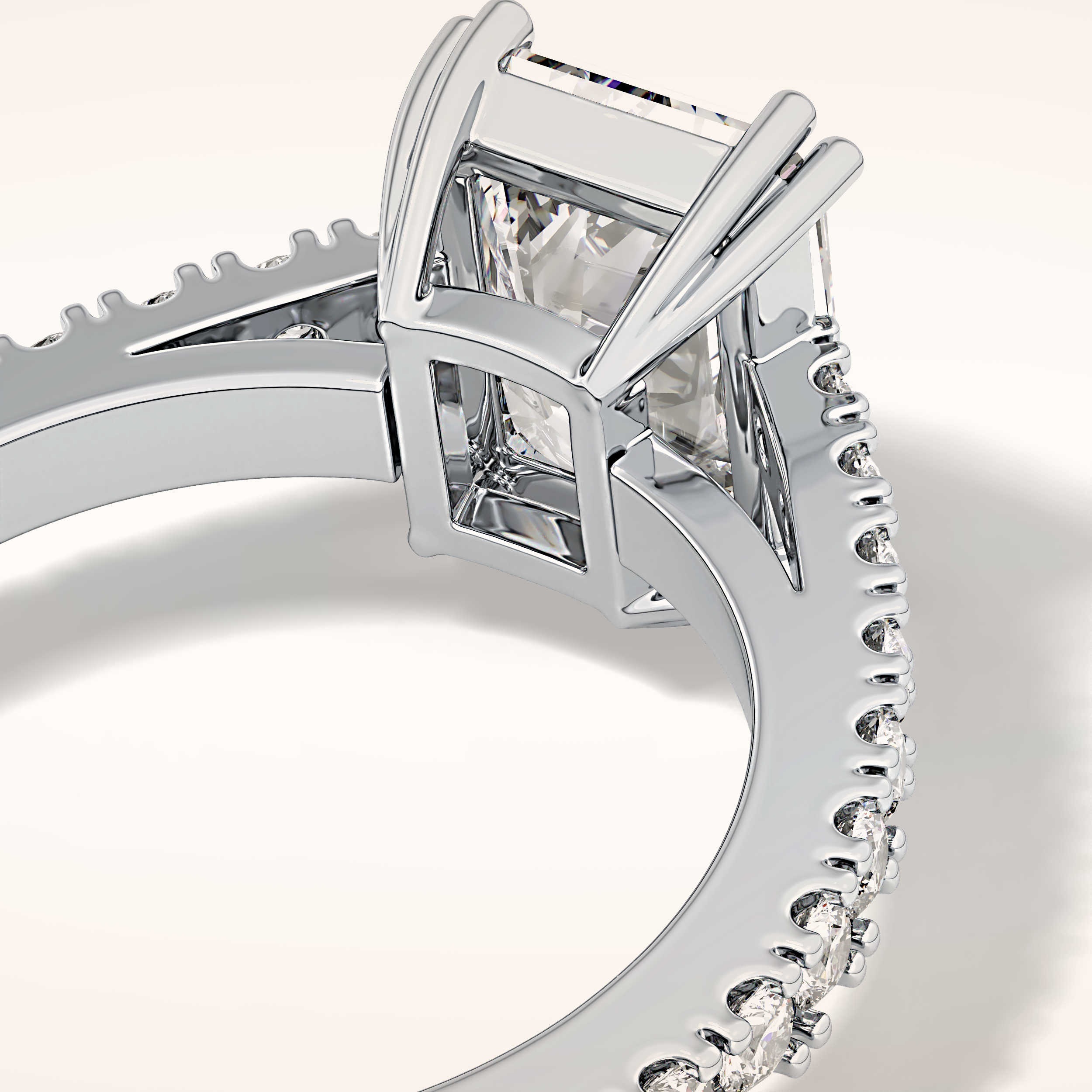 3.03 CT Emerald Shaped Pave Moissanite Engagement Ring