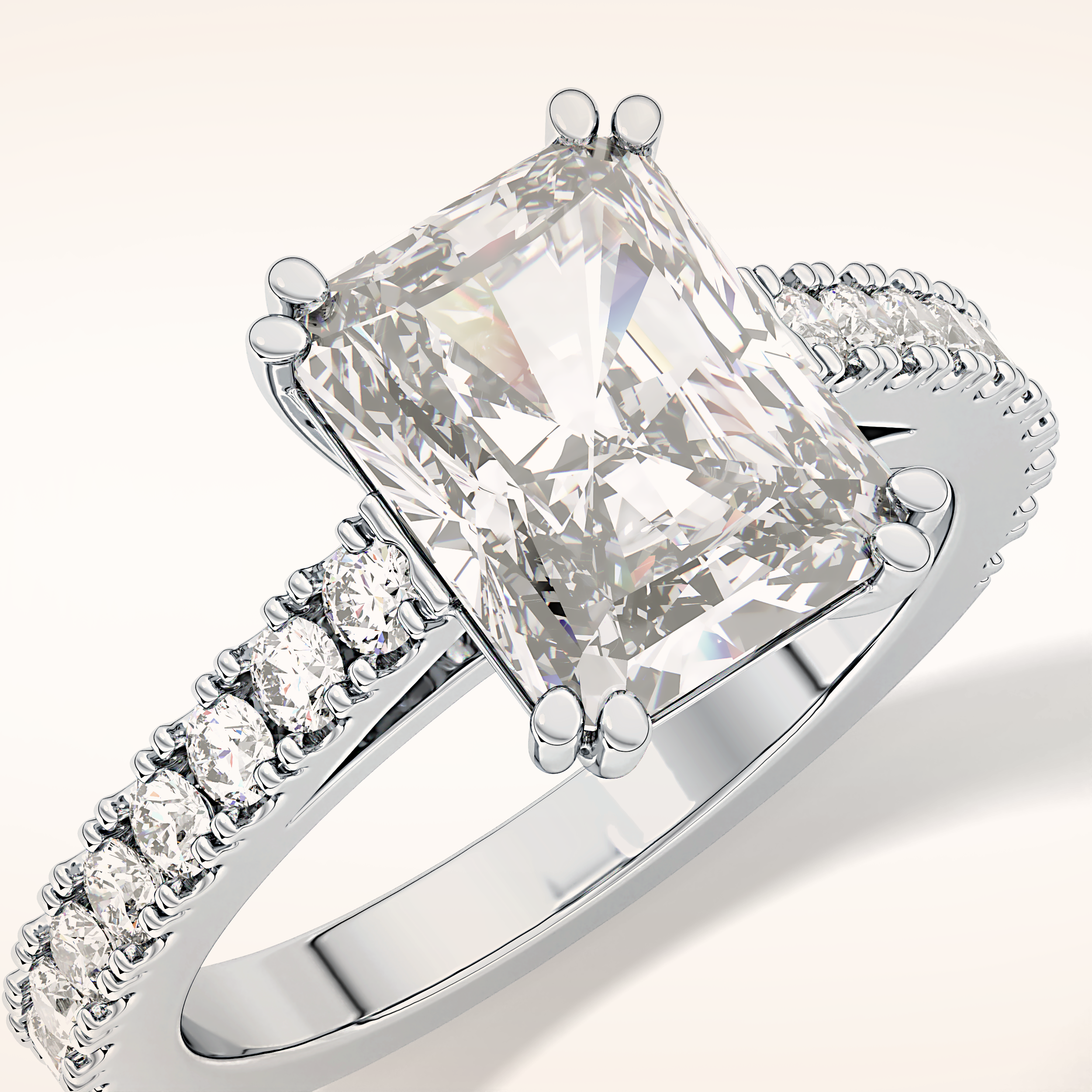 3.03 CT Emerald Shaped Pave Moissanite Engagement Ring