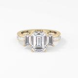 Emerald Three Stone & Pave Lab Grown Diamond Engagement Ring
