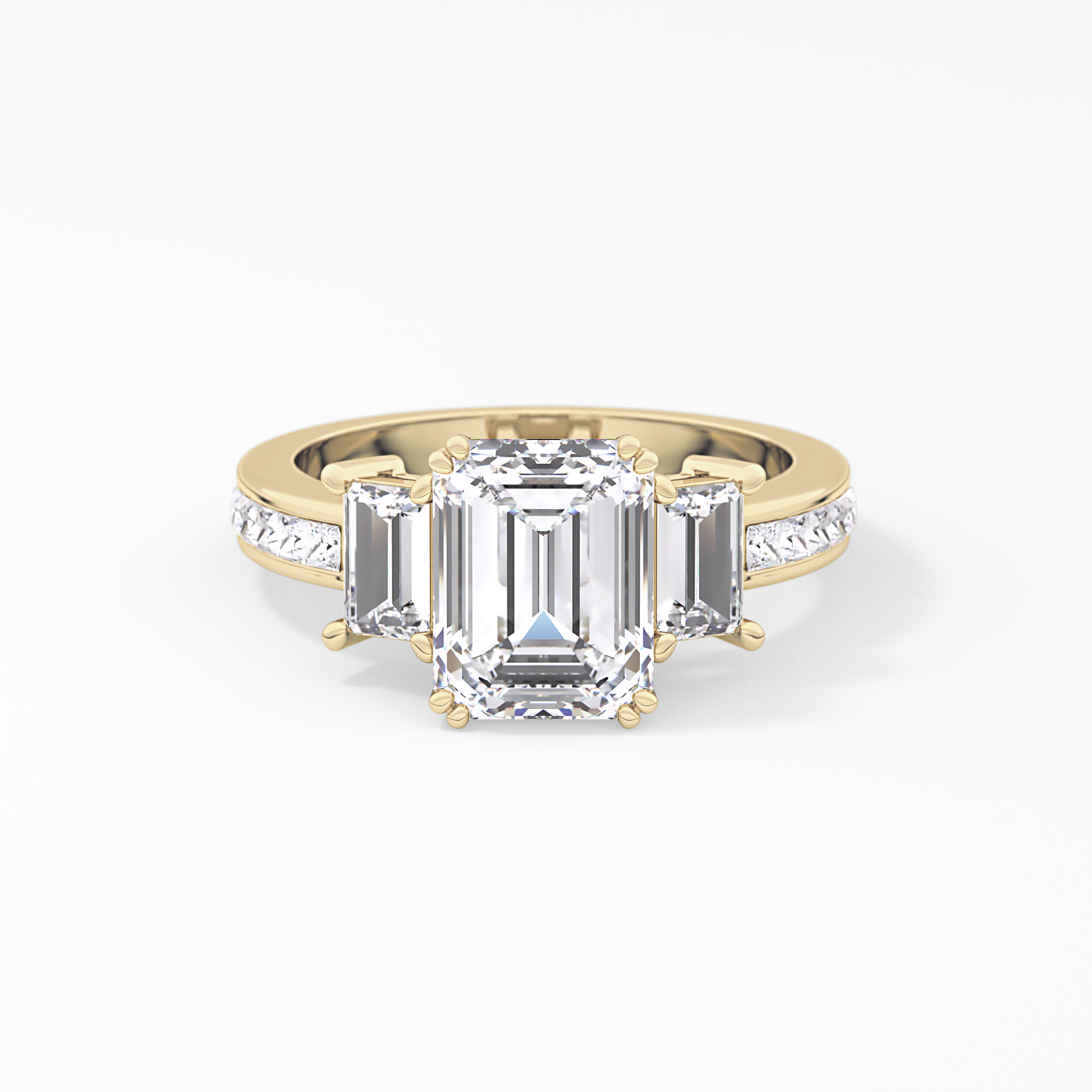 Emerald Three Stone & Pave Lab Grown Diamond Engagement Ring