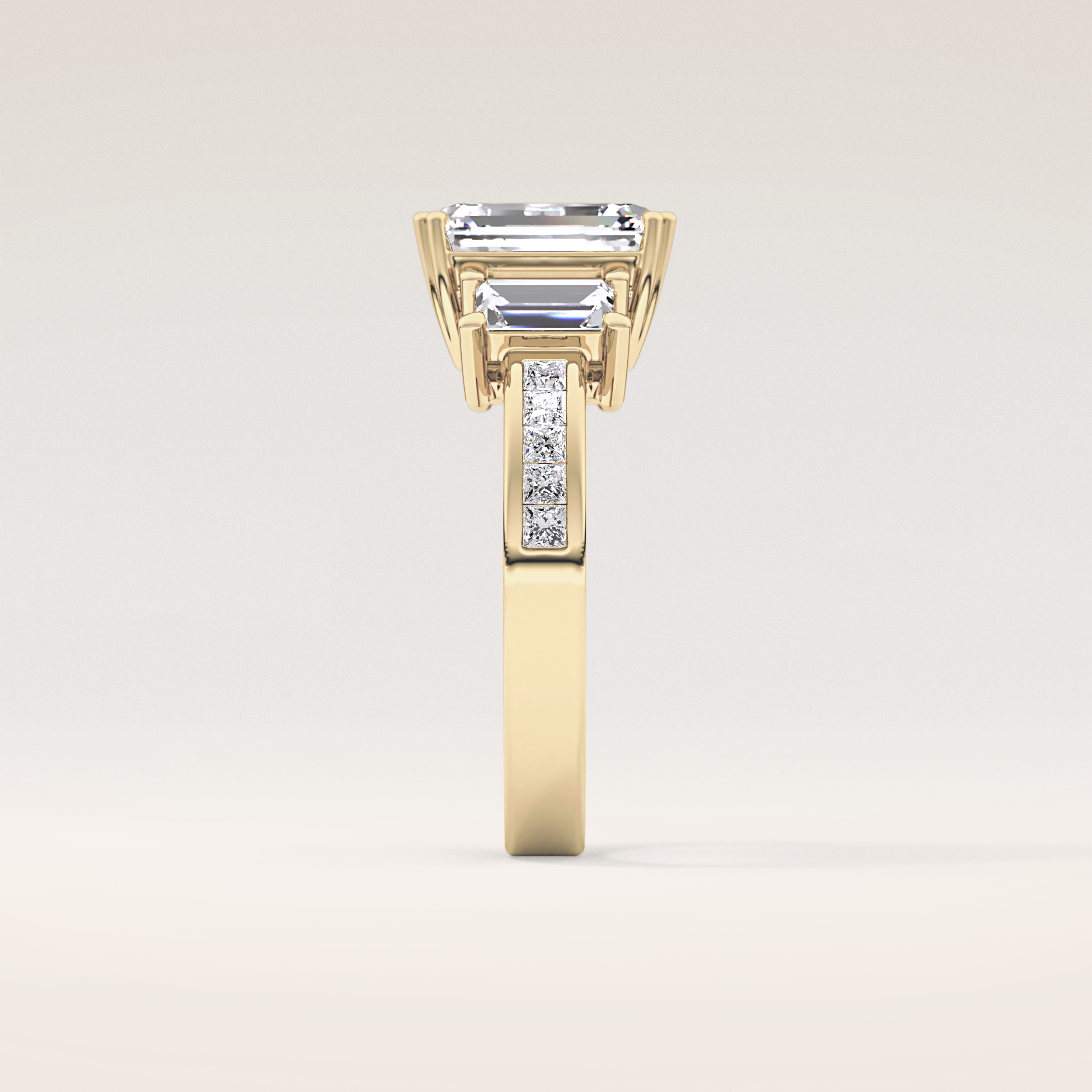 2.65 CT Emerald Shaped Three Stone Moissanite Engagement Ring