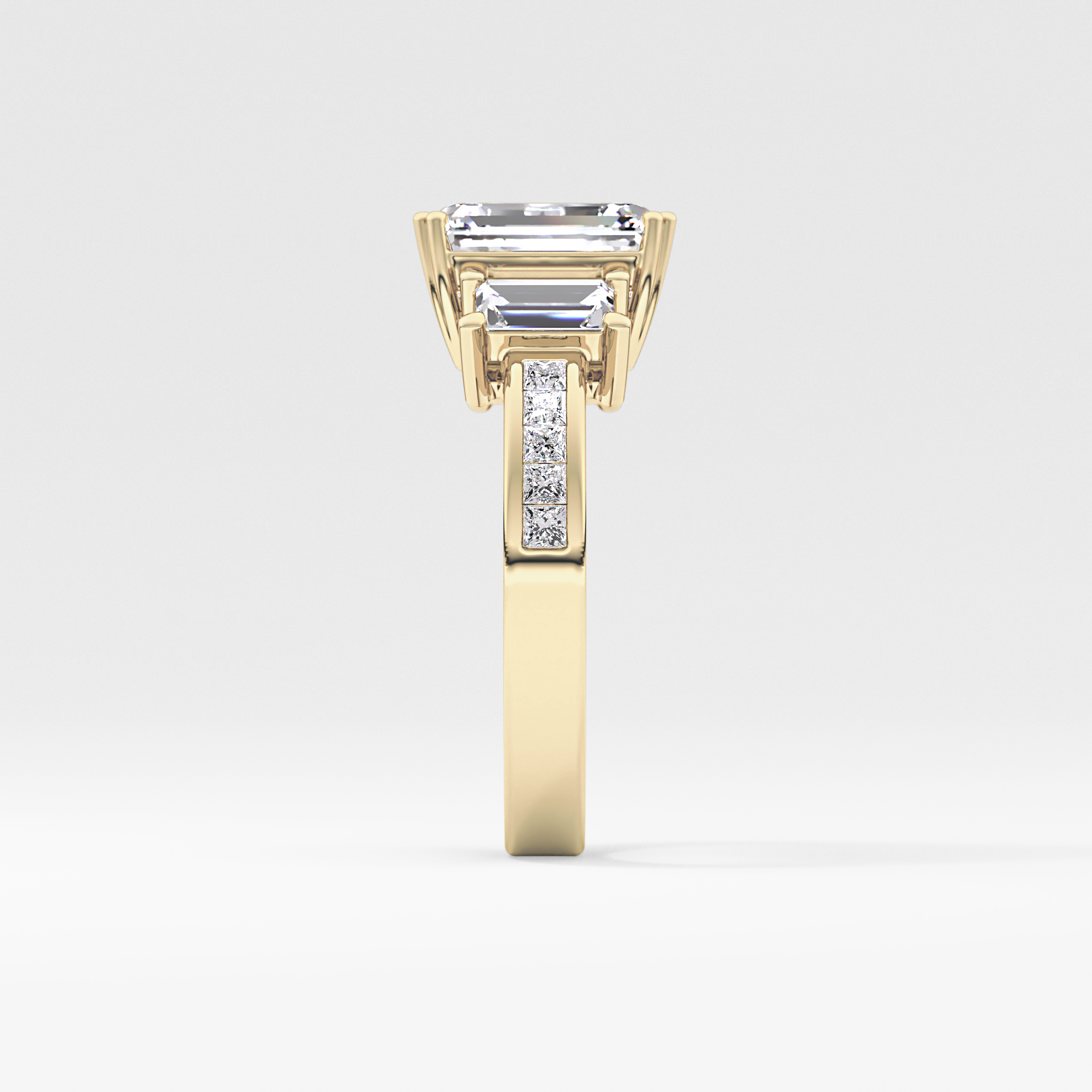 Emerald Three Stone & Pave Lab Grown Diamond Engagement Ring