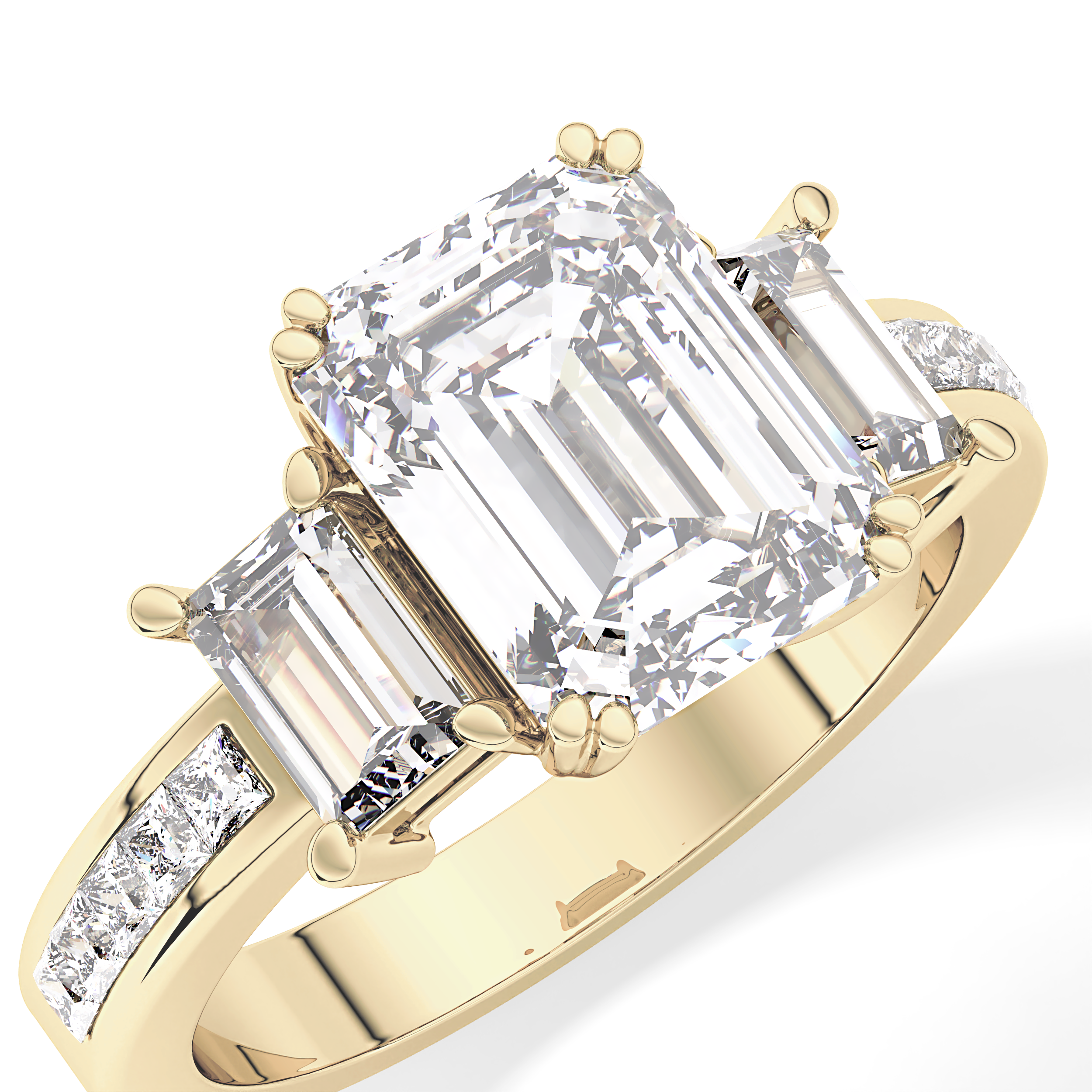 Emerald Three Stone & Pave Lab Grown Diamond Engagement Ring