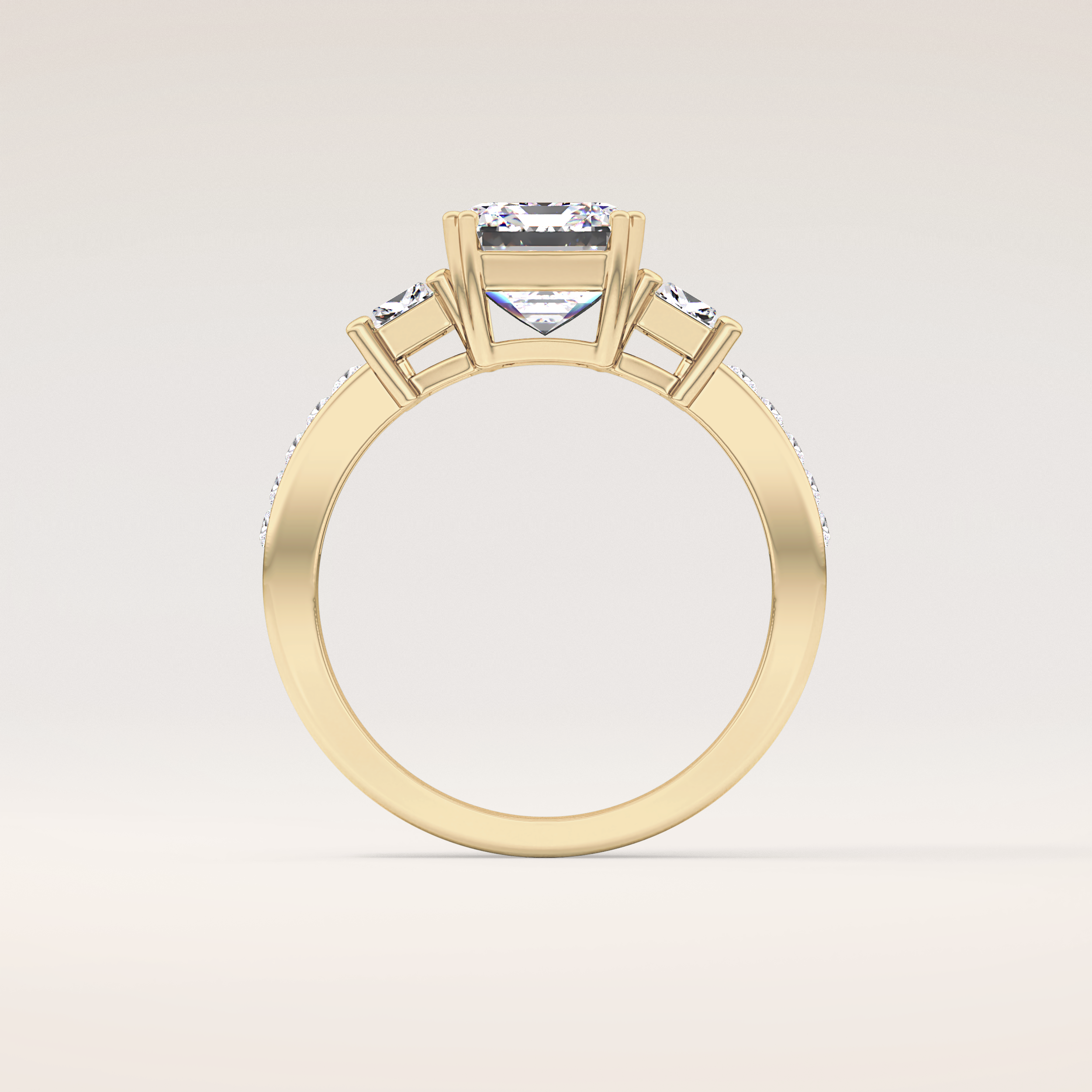 2.65 CT Emerald Shaped Three Stone Moissanite Engagement Ring