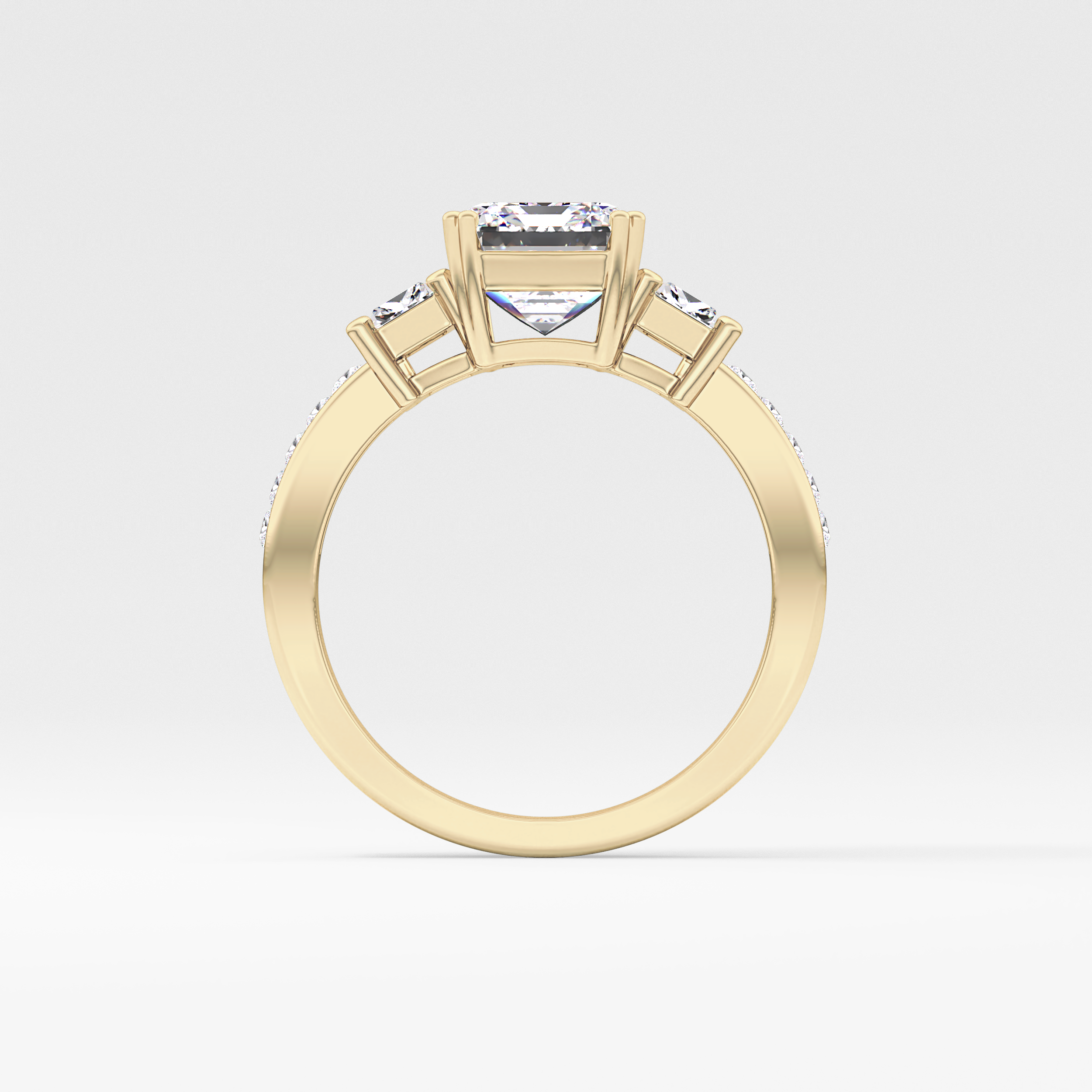 Emerald Three Stone & Pave Lab Grown Diamond Engagement Ring