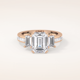 2.65 CT Emerald Shaped Three Stone Moissanite Engagement Ring