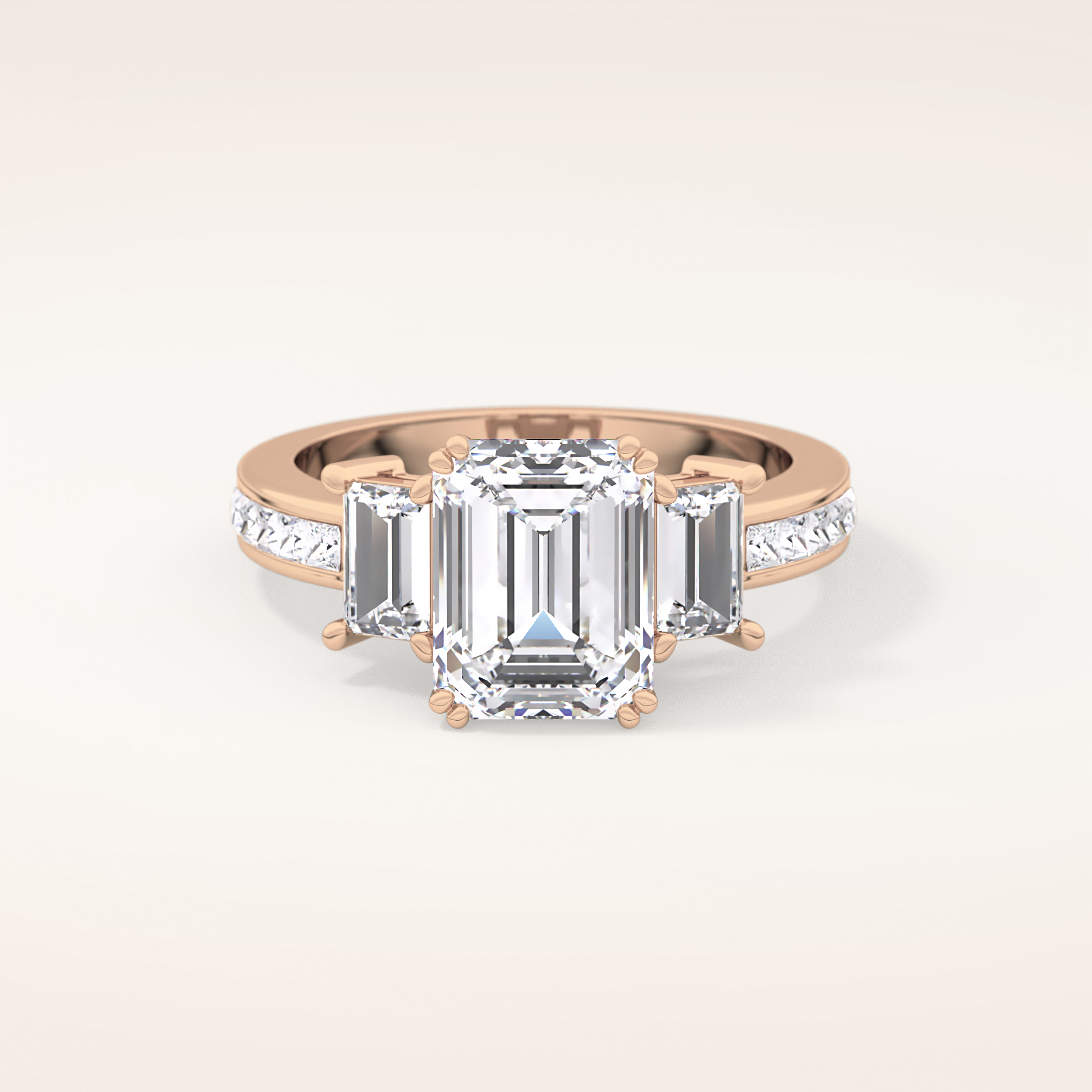2.65 CT Emerald Shaped Three Stone Moissanite Engagement Ring