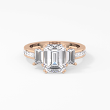 Emerald Three Stone & Pave Lab Grown Diamond Engagement Ring