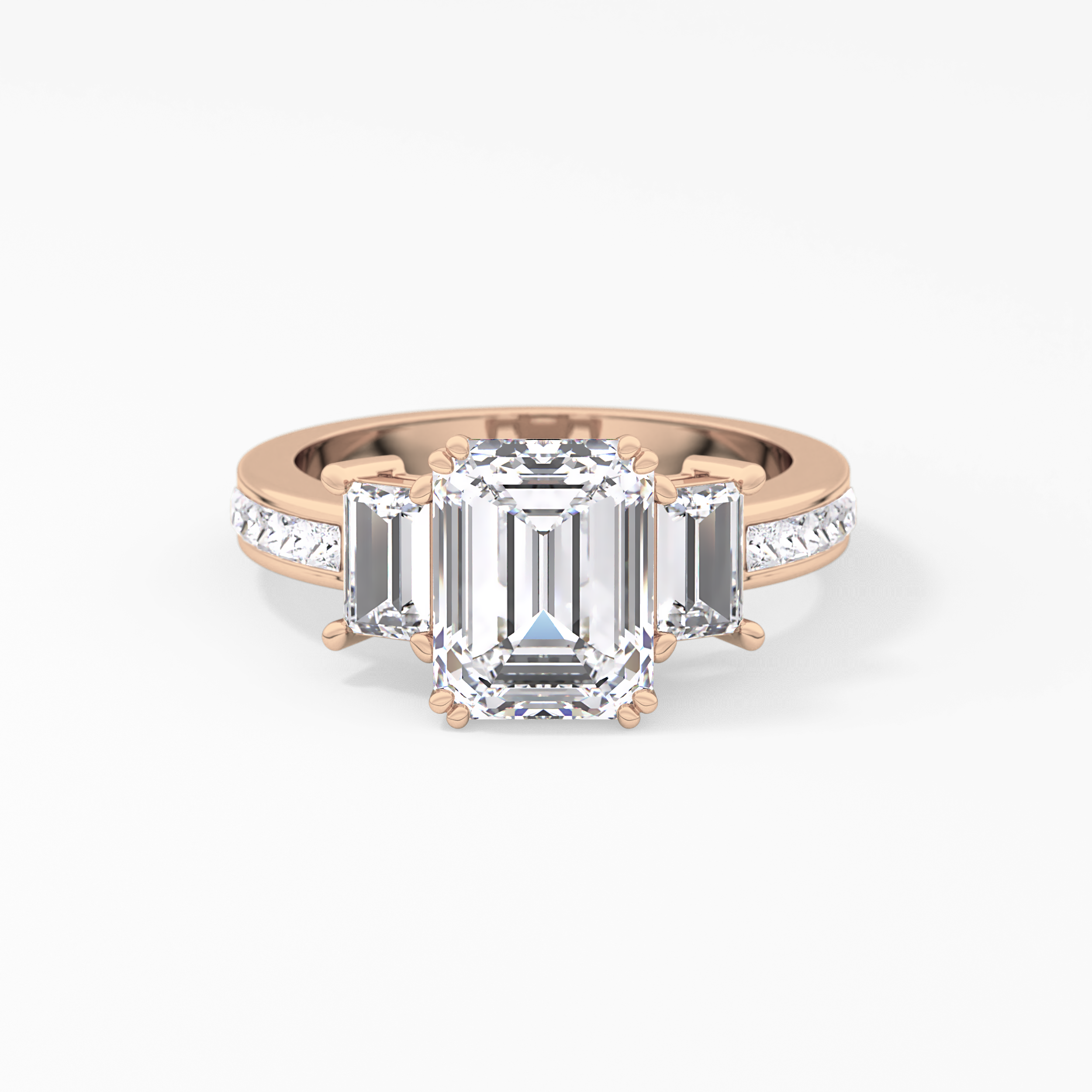 Emerald Three Stone & Pave Lab Grown Diamond Engagement Ring