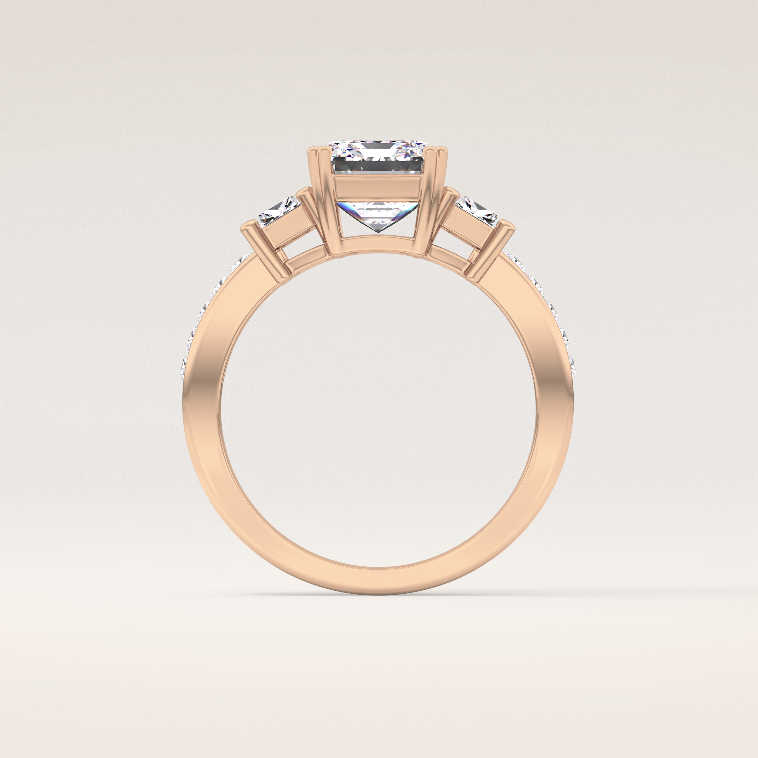 2.65 CT Emerald Shaped Three Stone Moissanite Engagement Ring