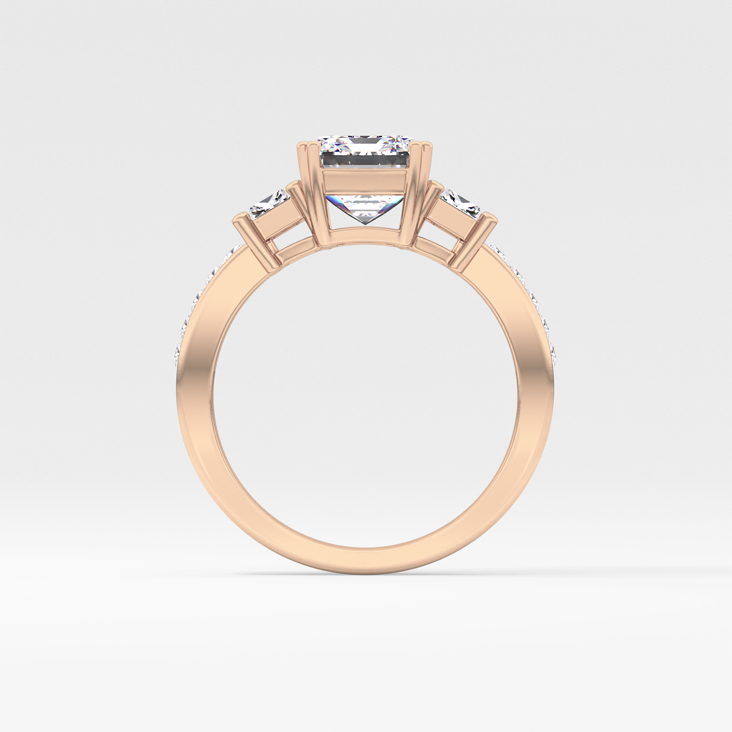Emerald Three Stone & Pave Lab Grown Diamond Engagement Ring