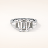 2.65 CT Emerald Shaped Three Stone Moissanite Engagement Ring