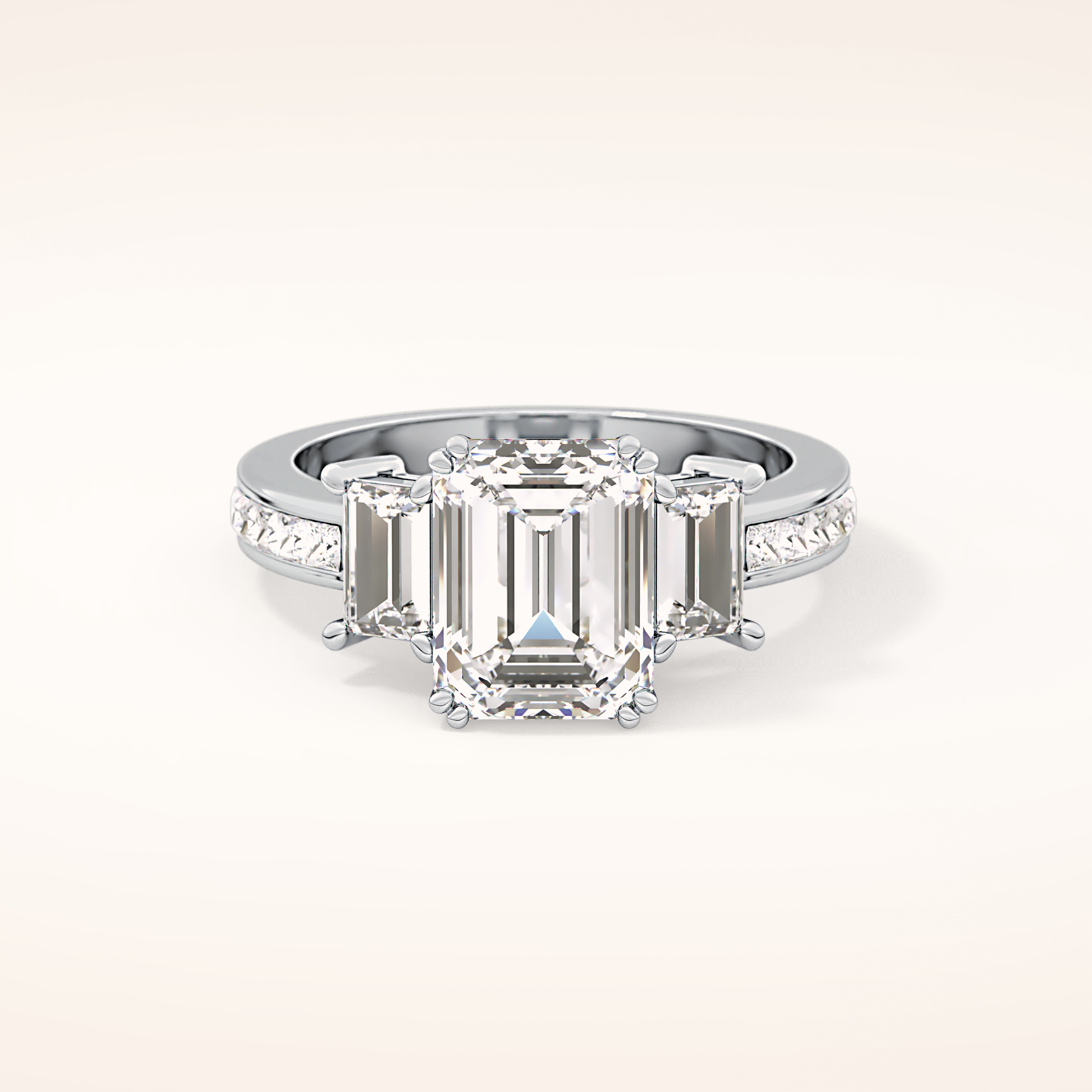 2.65 CT Emerald Shaped Three Stone Moissanite Engagement Ring