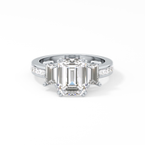 Emerald Three Stone & Pave Lab Grown Diamond Engagement Ring
