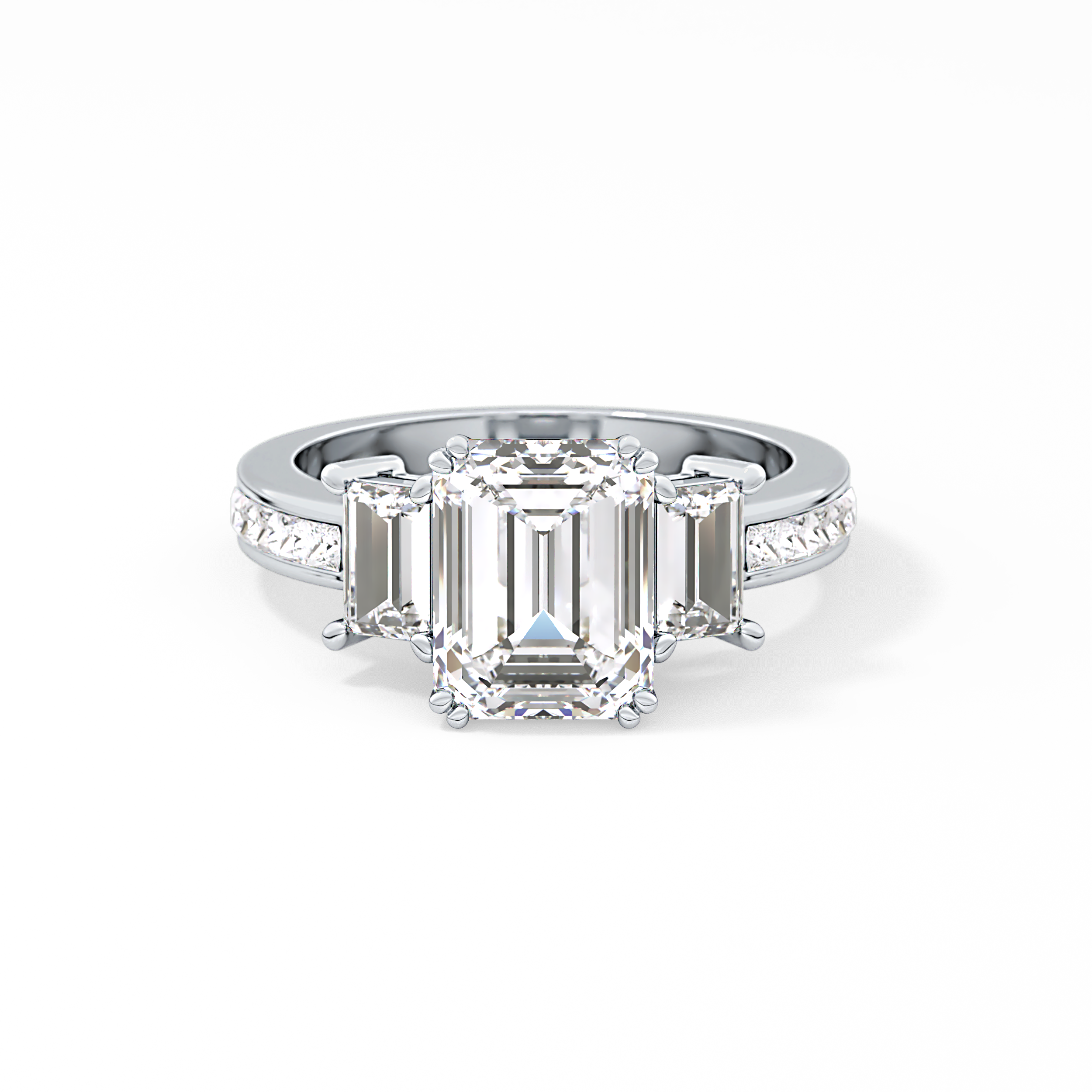 Emerald Three Stone & Pave Lab Grown Diamond Engagement Ring