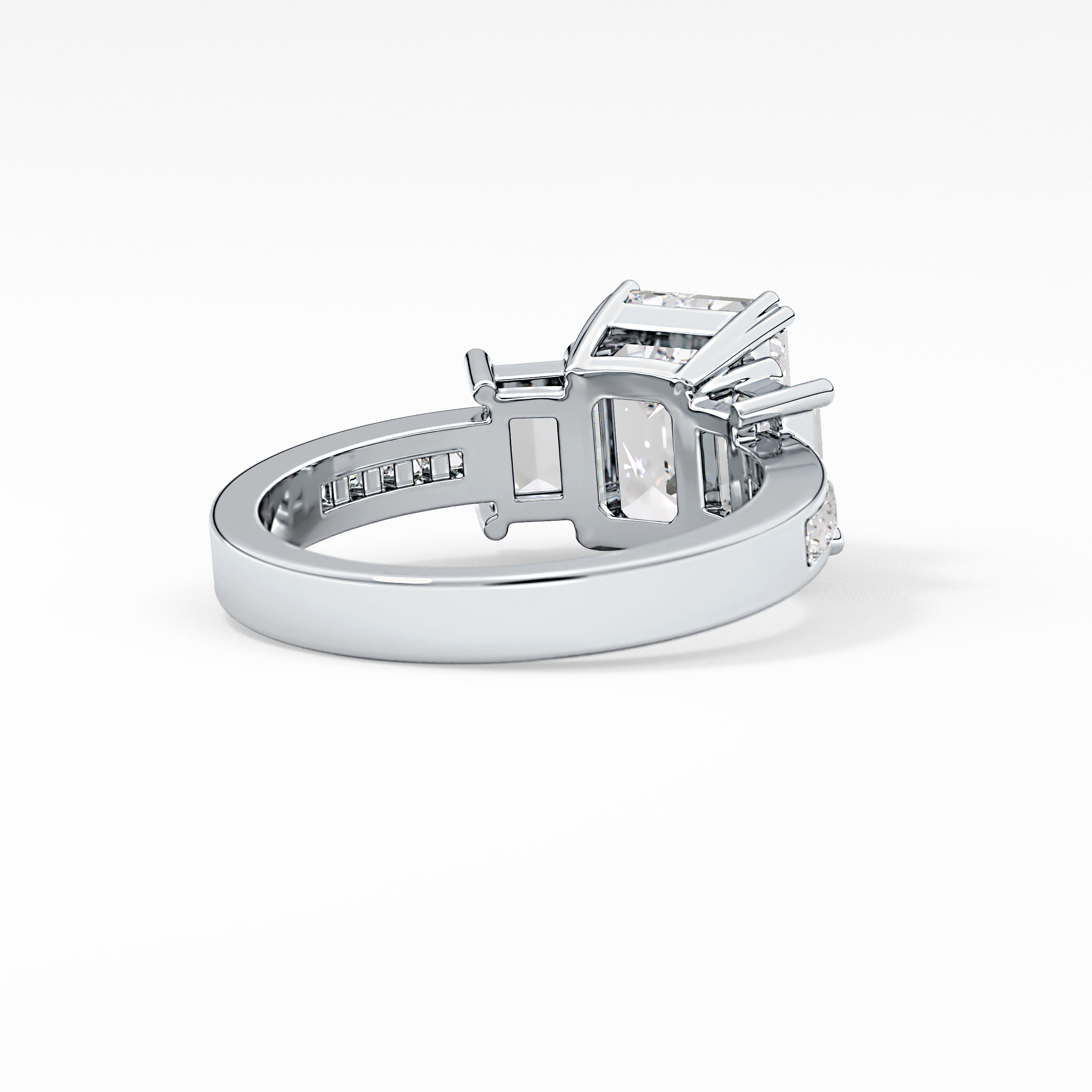 Emerald Three Stone & Pave Lab Grown Diamond Engagement Ring