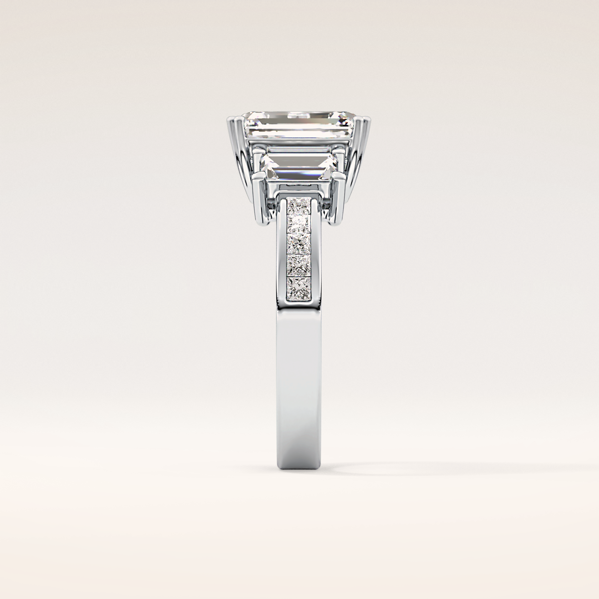 2.65 CT Emerald Shaped Three Stone Moissanite Engagement Ring
