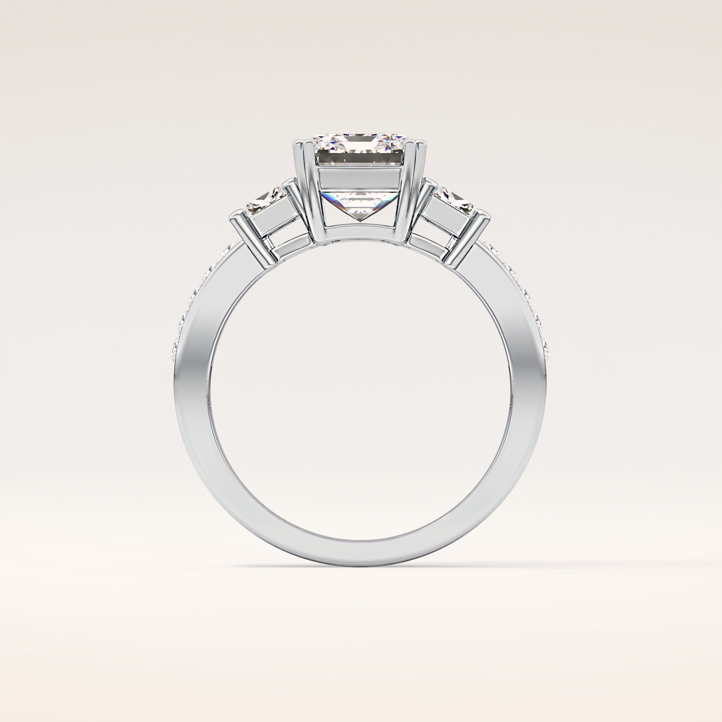 2.65 CT Emerald Shaped Three Stone Moissanite Engagement Ring