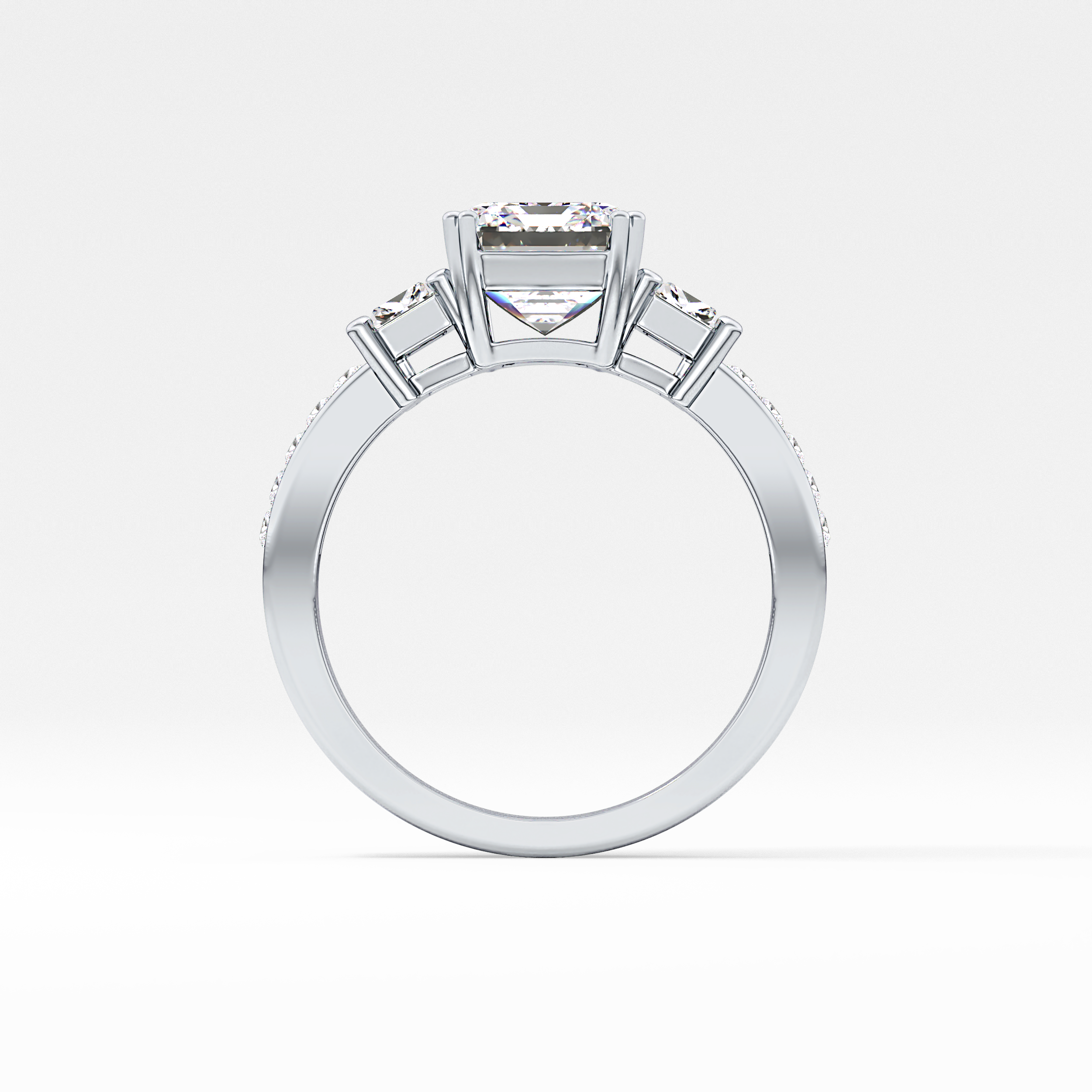 Emerald Three Stone & Pave Lab Grown Diamond Engagement Ring