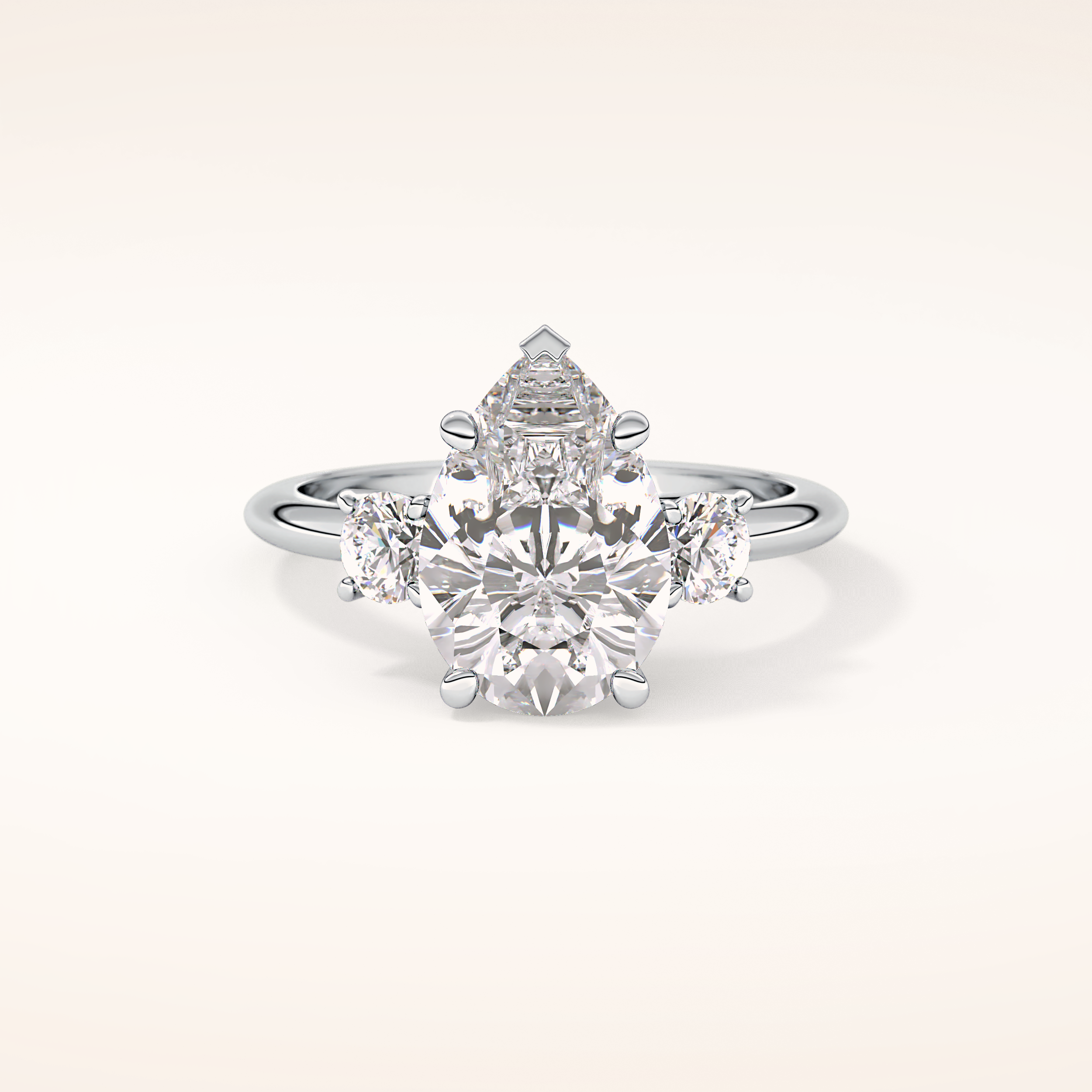 2.84 CT Pear Shaped Three Stone Moissanite Engagement Ring