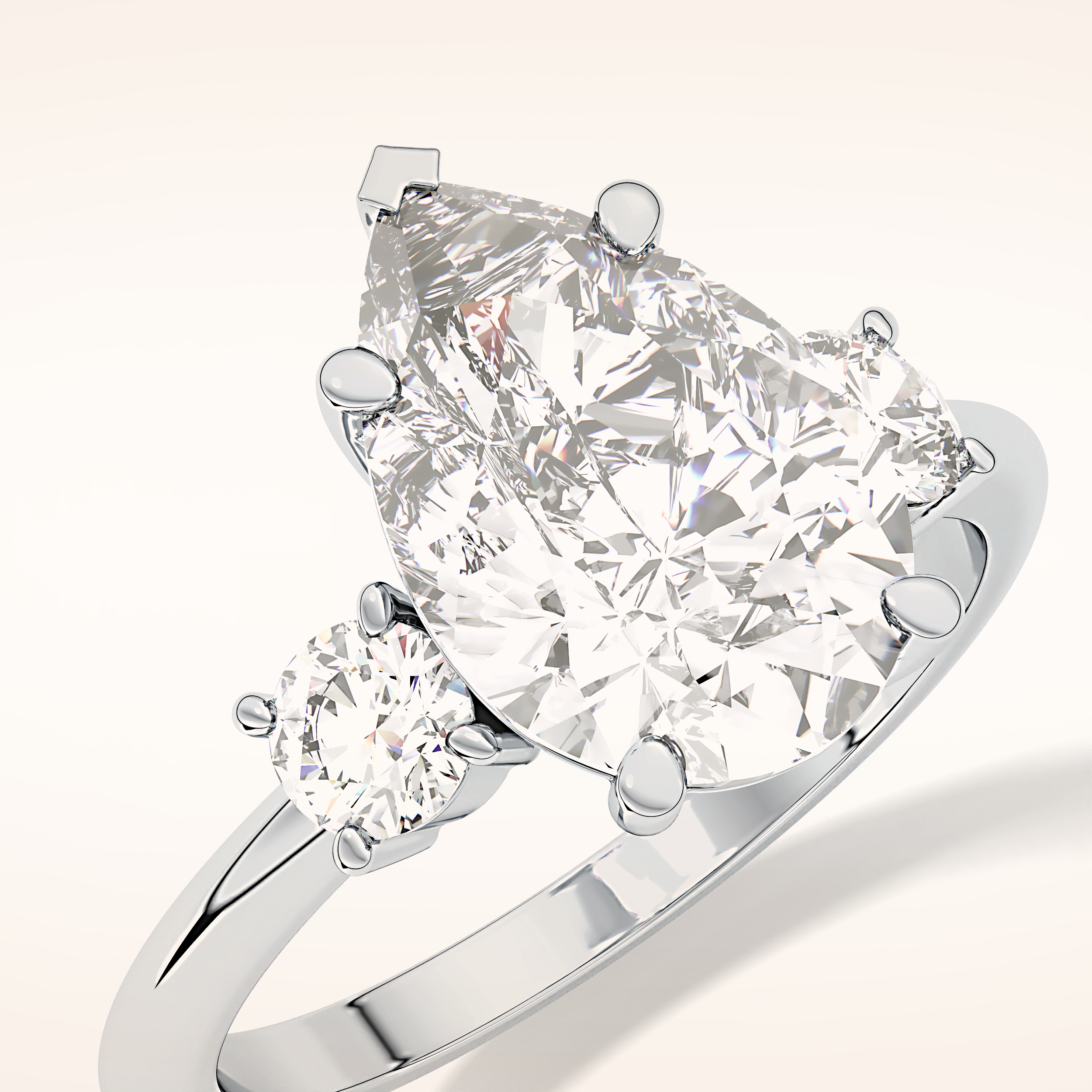 2.84 CT Pear Shaped Three Stone Moissanite Engagement Ring