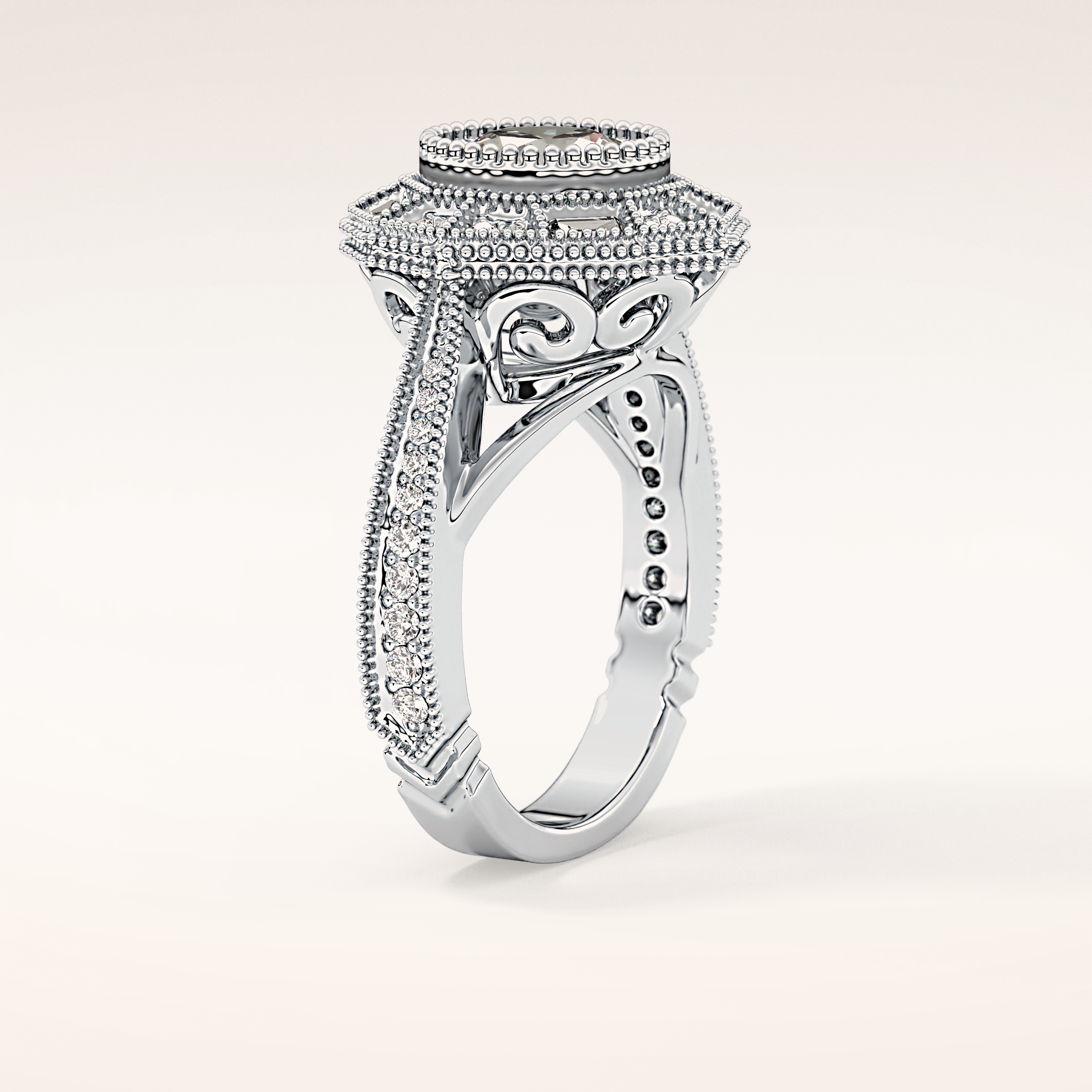 3.29 CT Round Shaped Cluster Moissanite Engagement Ring