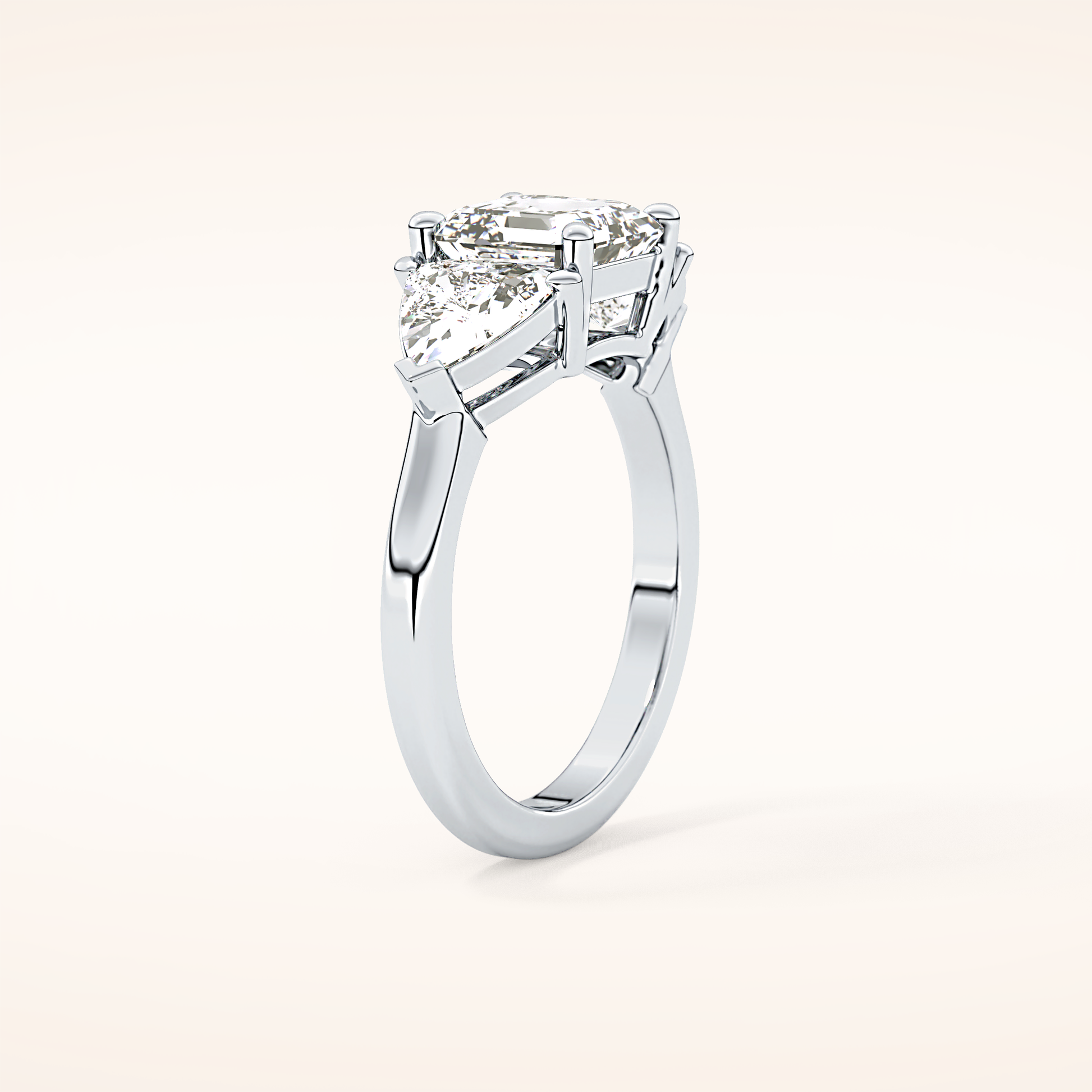 1.78 CT Emerald Shaped Three Stone Moissanite Engagement Ring