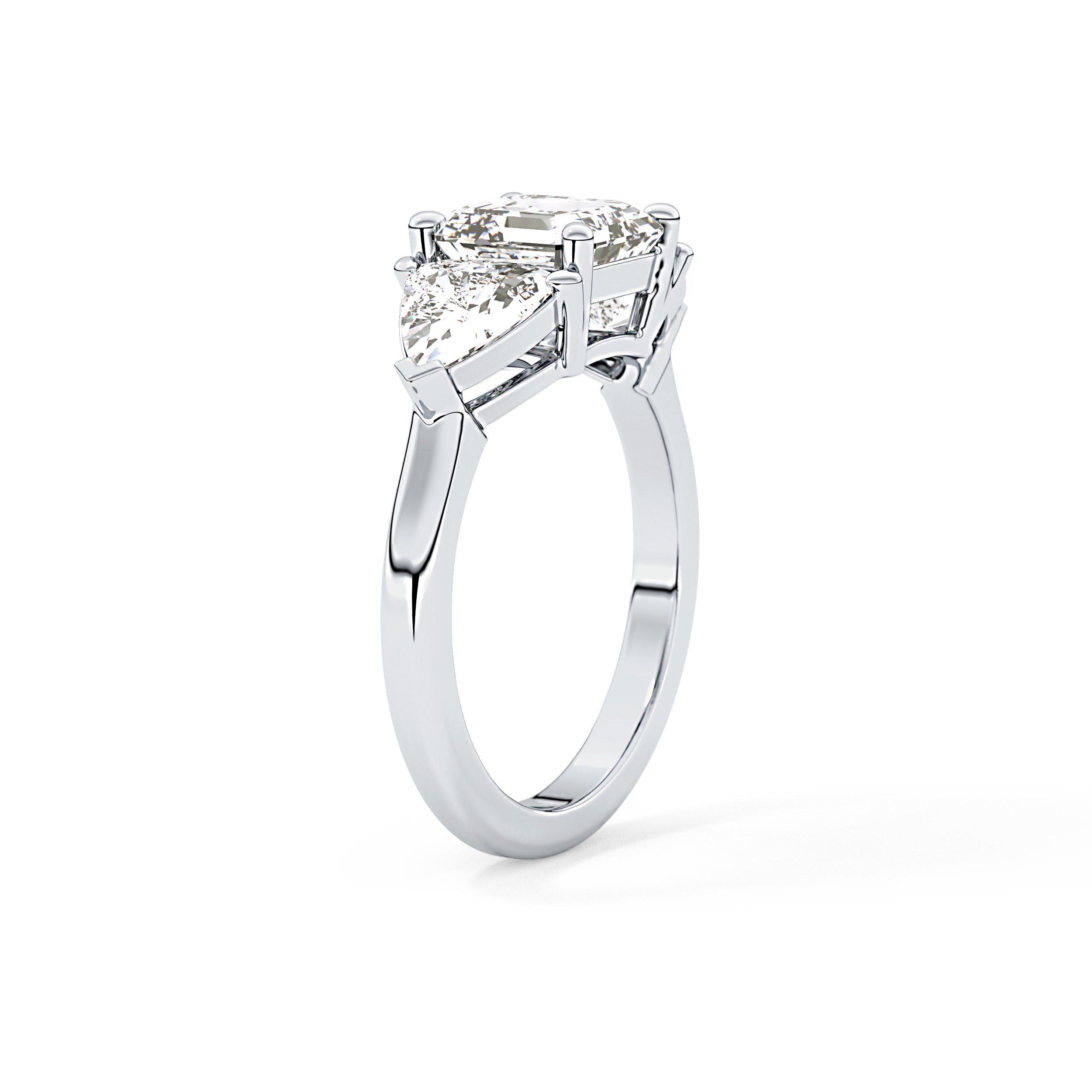 Emerald Three Stone Lab Grown Diamond Engagement Ring