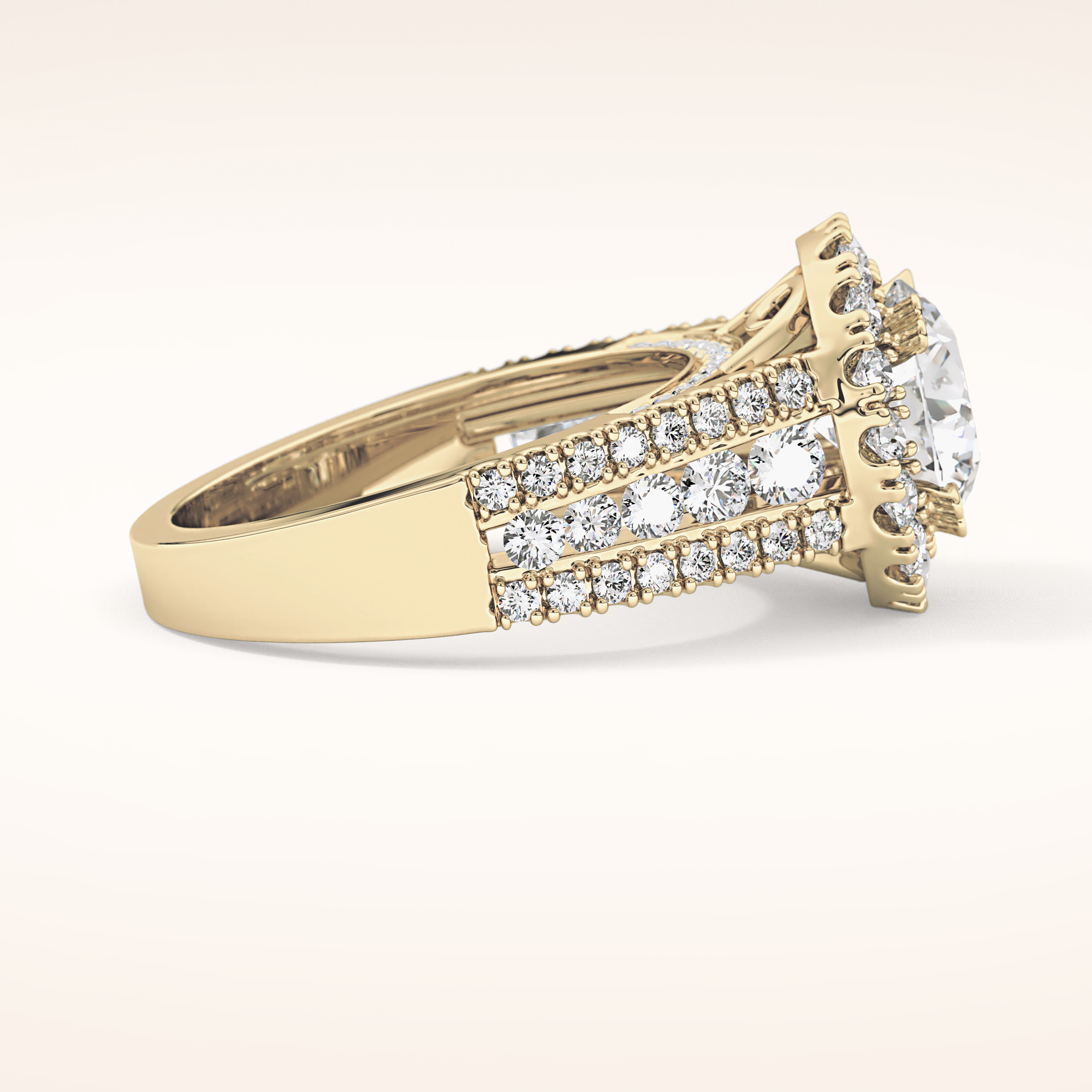 2.22 CT Round Shaped Halo & Pave Moissanite Engagement Ring