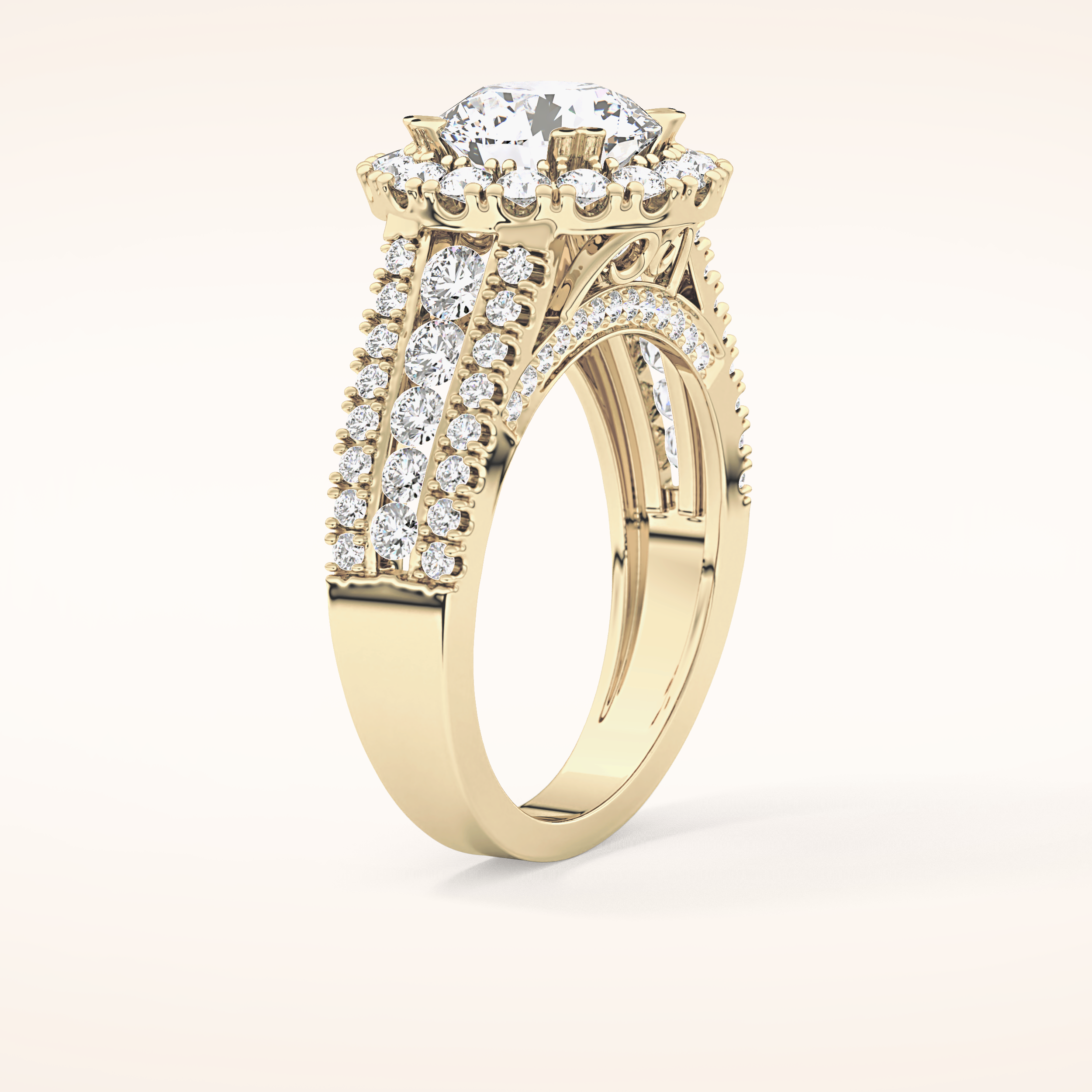 2.22 CT Round Shaped Halo & Pave Moissanite Engagement Ring