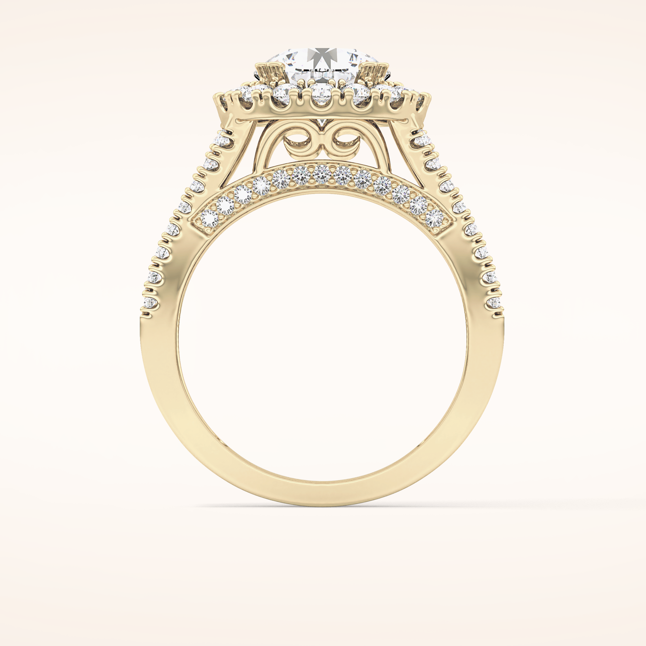 2.22 CT Round Shaped Halo & Pave Moissanite Engagement Ring