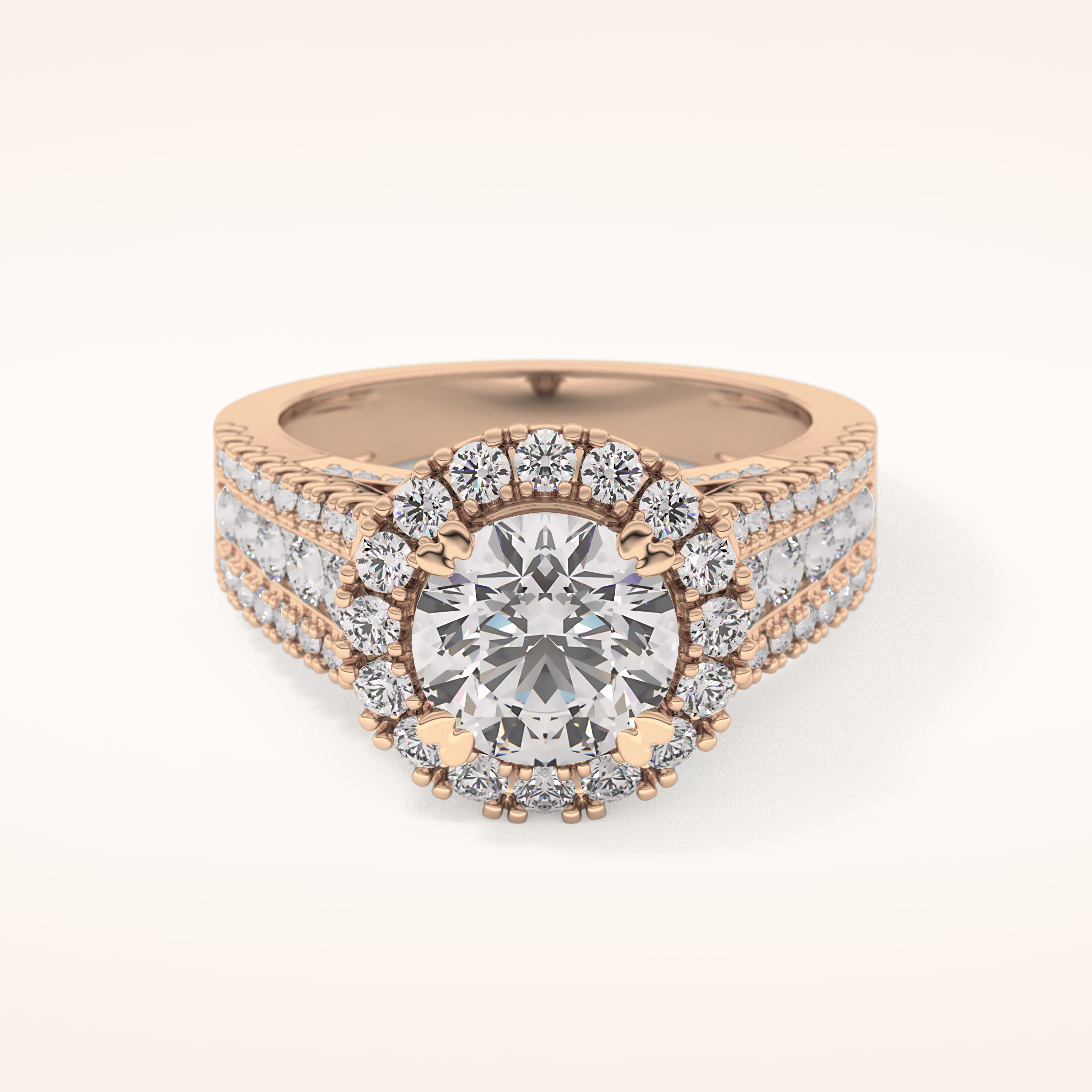 2.22 CT Round Shaped Halo & Pave Moissanite Engagement Ring
