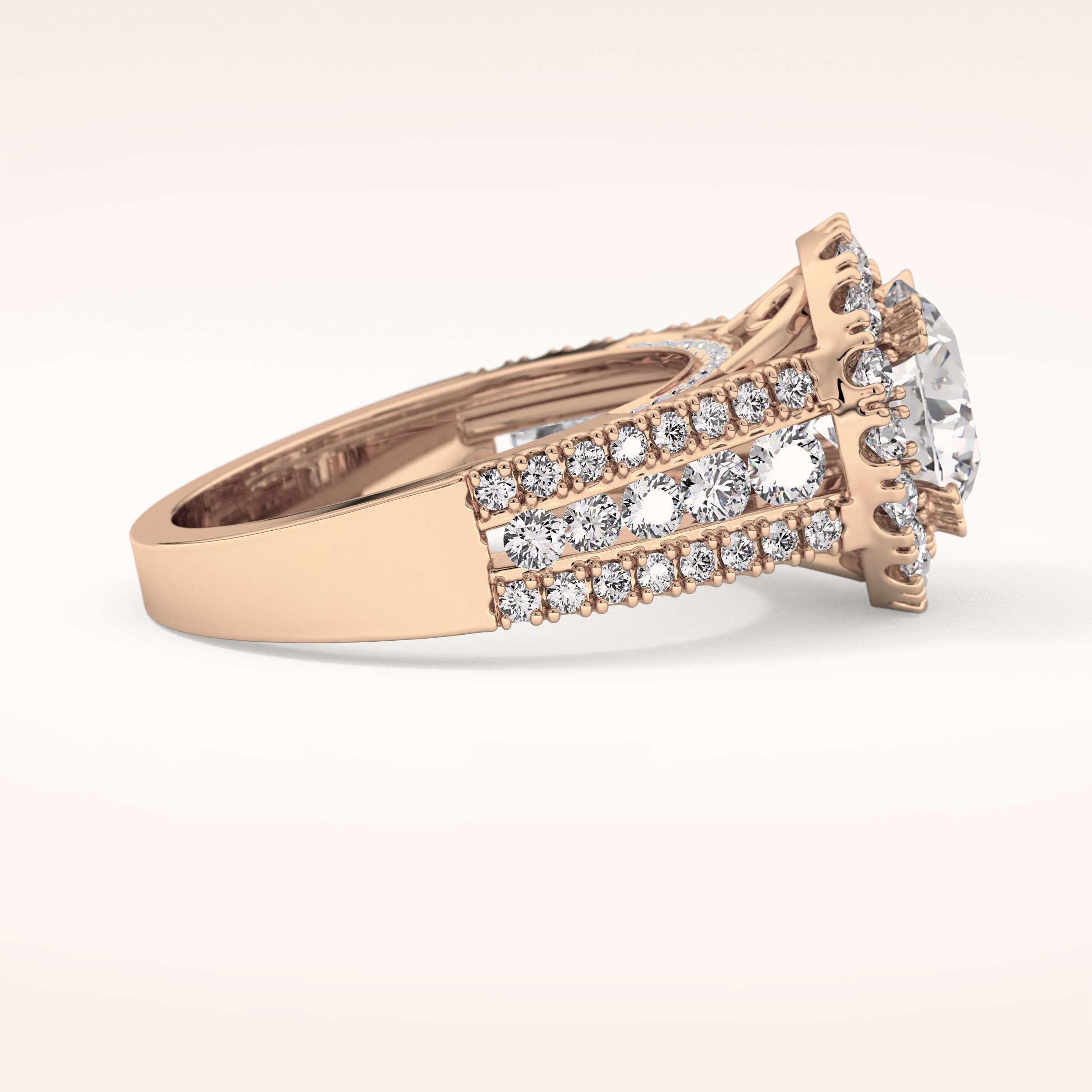 2.22 CT Round Shaped Halo & Pave Moissanite Engagement Ring